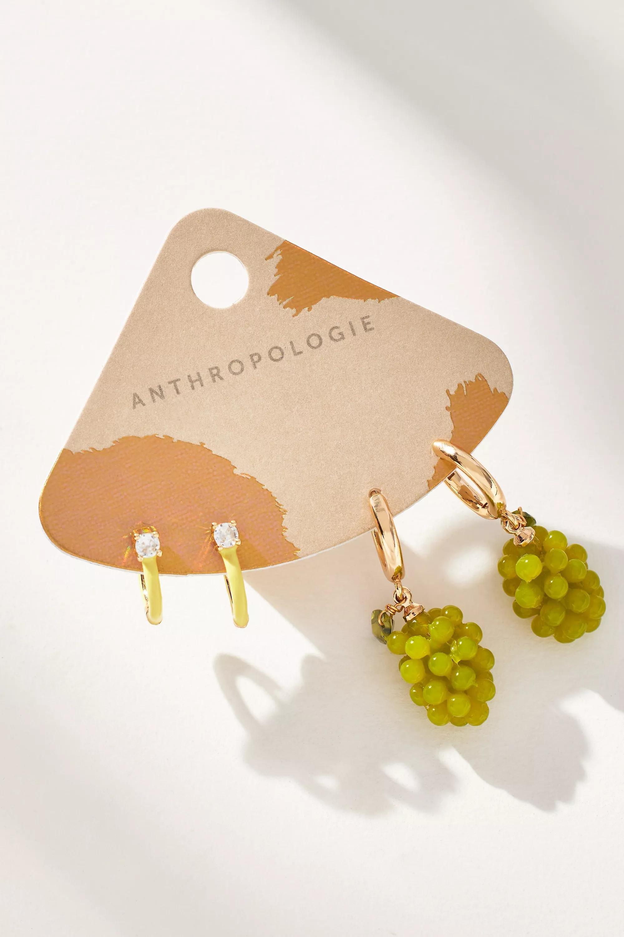 Fruit Charm Huggie Hoop Earrings, Set Of 2, Green, A501_0030, large image number 2
