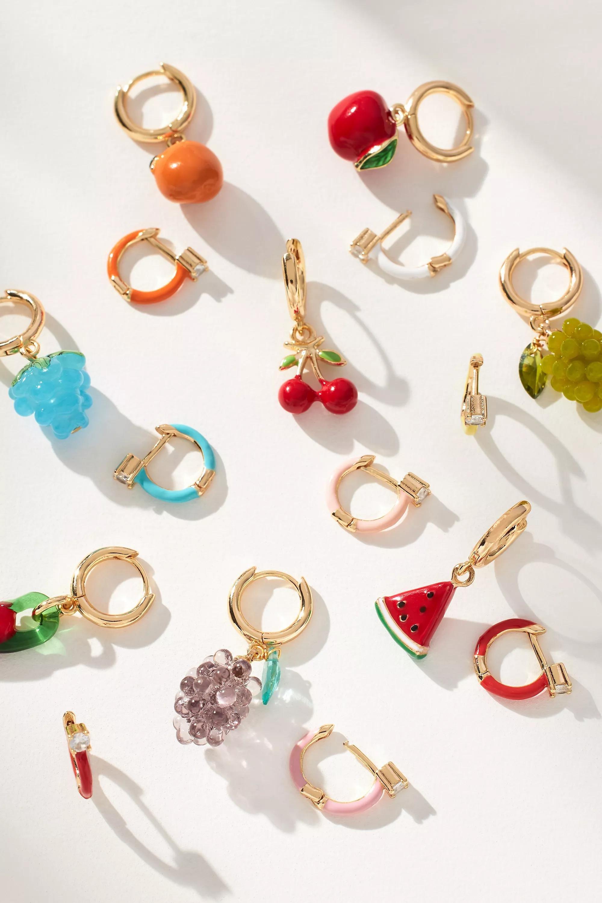 Fruit Charm Huggie Hoop Earrings, Set Of 2, Multicolour, A501_0080, large image number 3