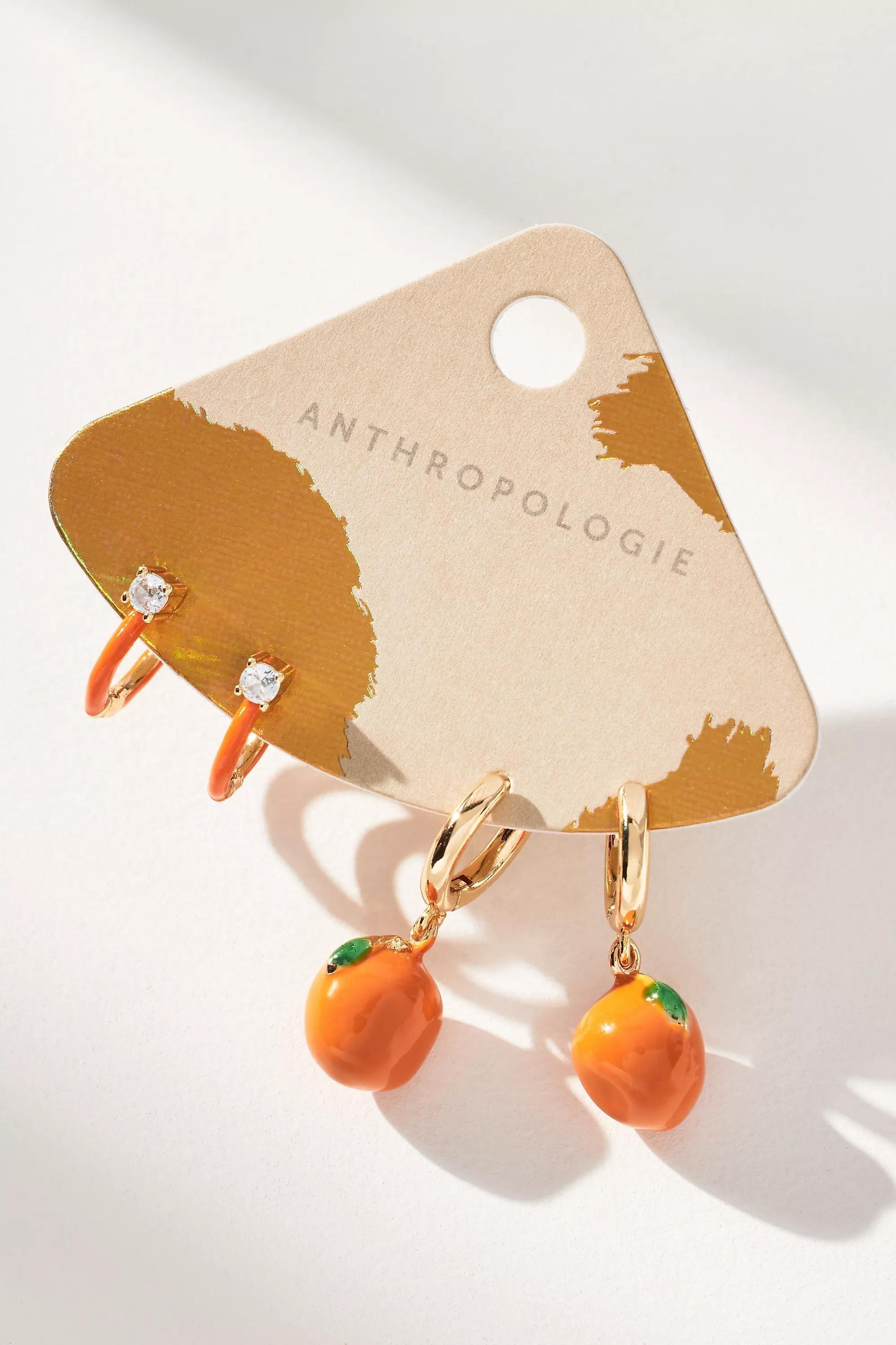 Fruit Charm Huggie Hoop Earrings, Set Of 2, Multicolour, A501_0080, large image number 4