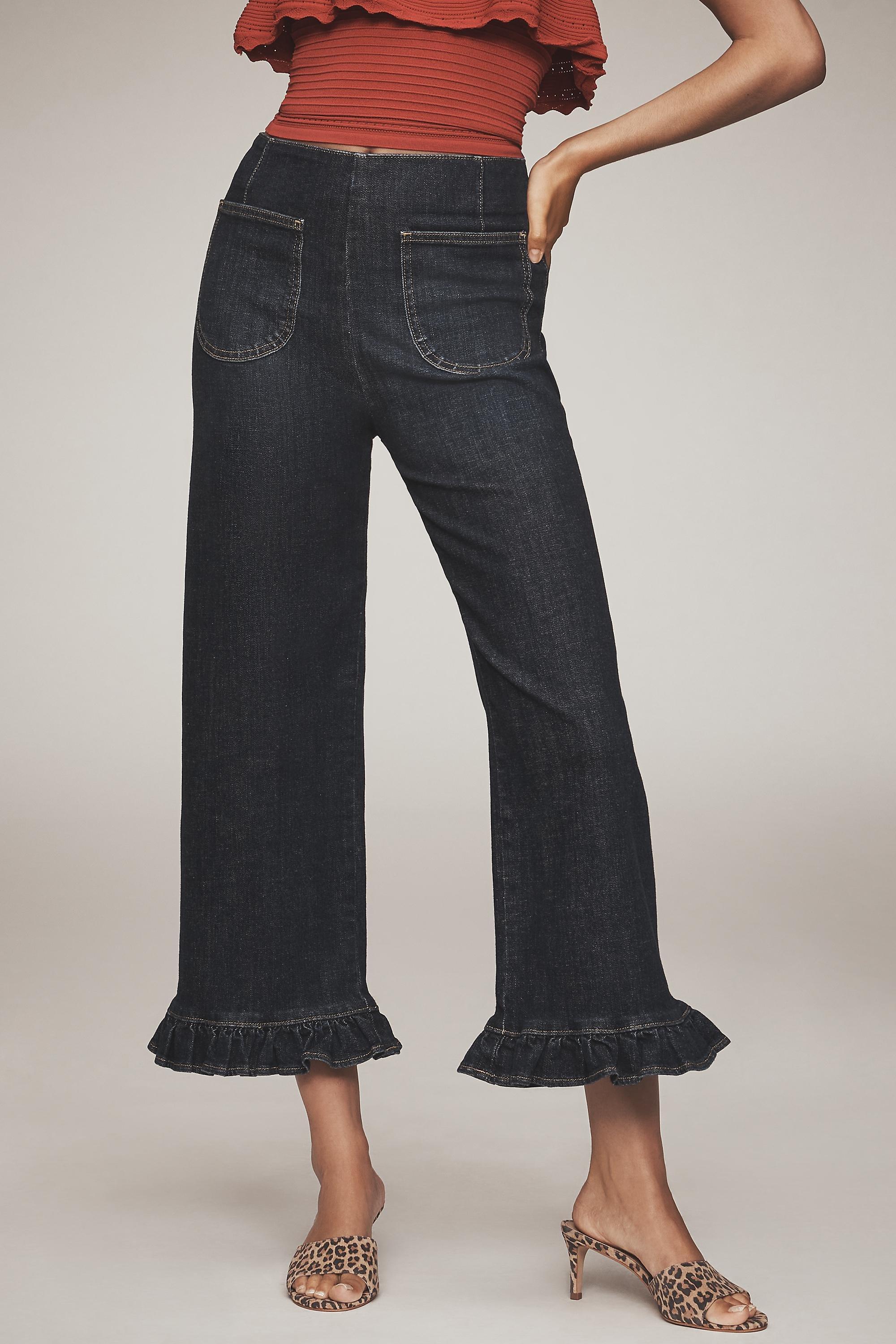 The Colette Denim Ruffled Cropped Wide-Leg Jeans By Maeve, Navy, A501_0091, large image number 1