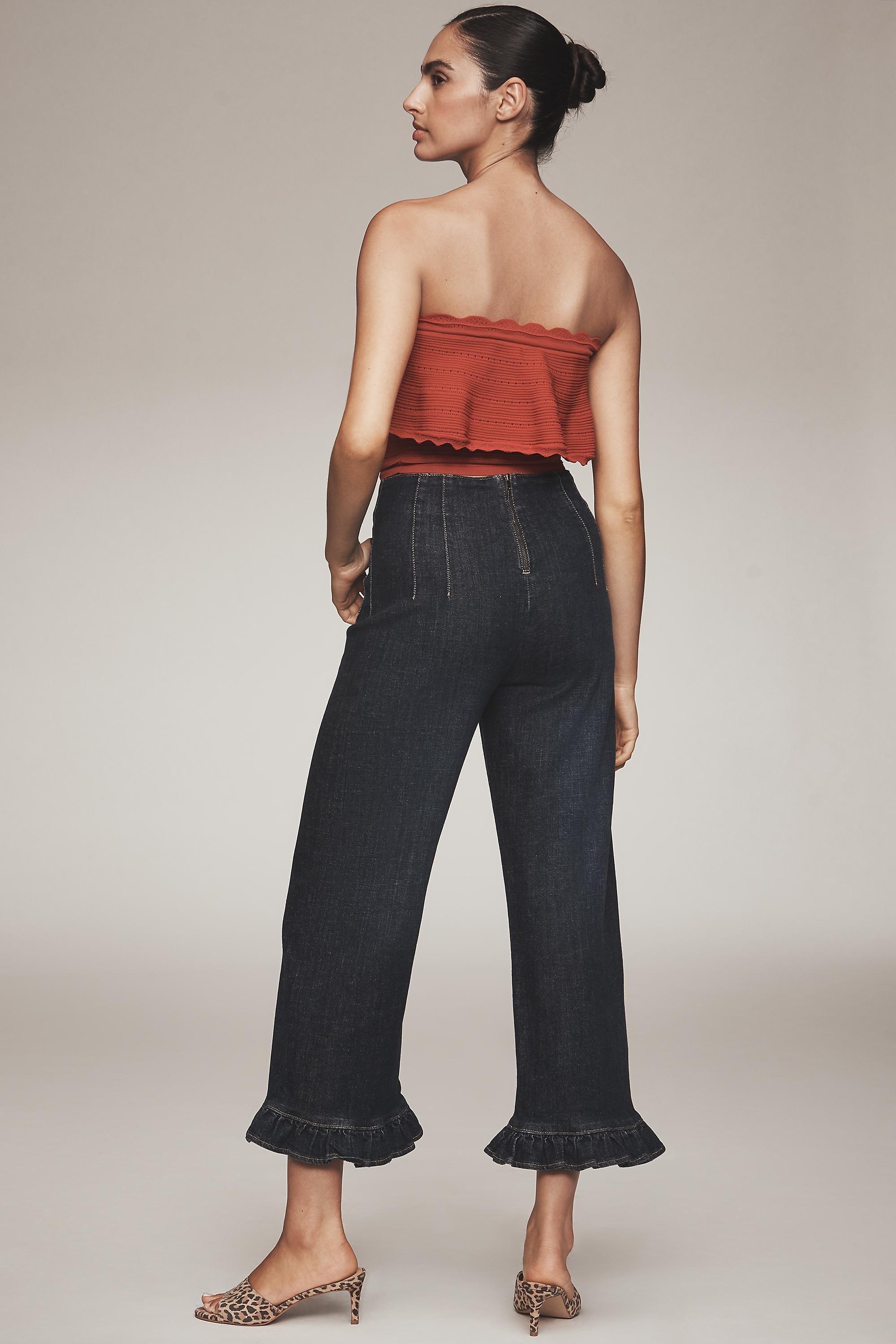 The Colette Denim Ruffled Cropped Wide-Leg Jeans By Maeve, Navy, A501_0091, large image number 2