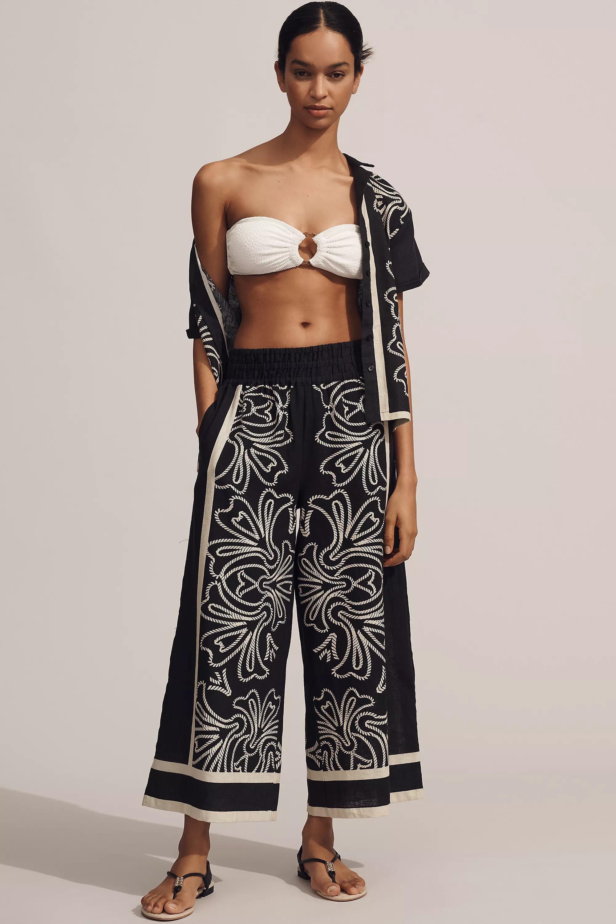 The Somerset Pull-On Trousers: Printed Linen-Cotton Edition, Black, , large image number 0