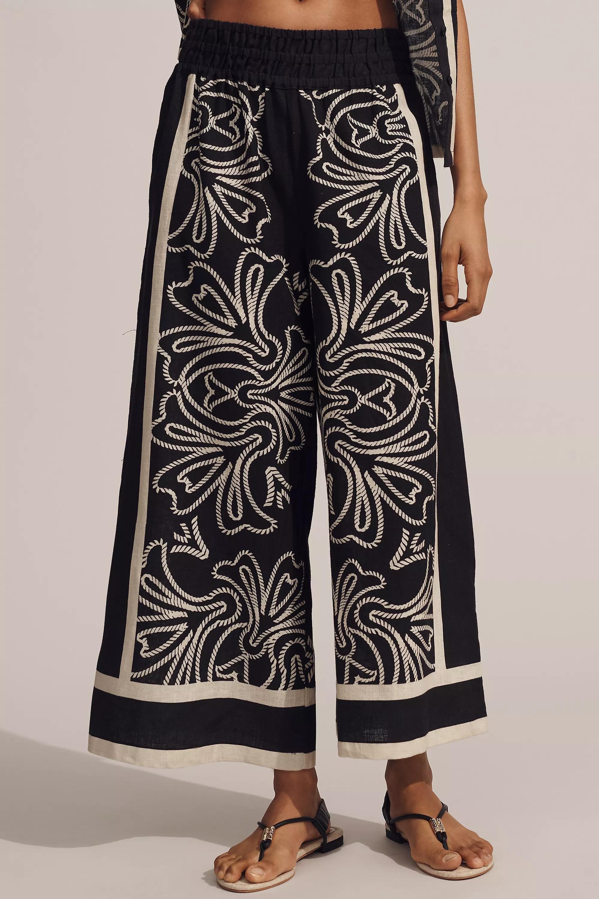 The Somerset Pull-On Trousers: Printed Linen-Cotton Edition, Black, , large image number 1