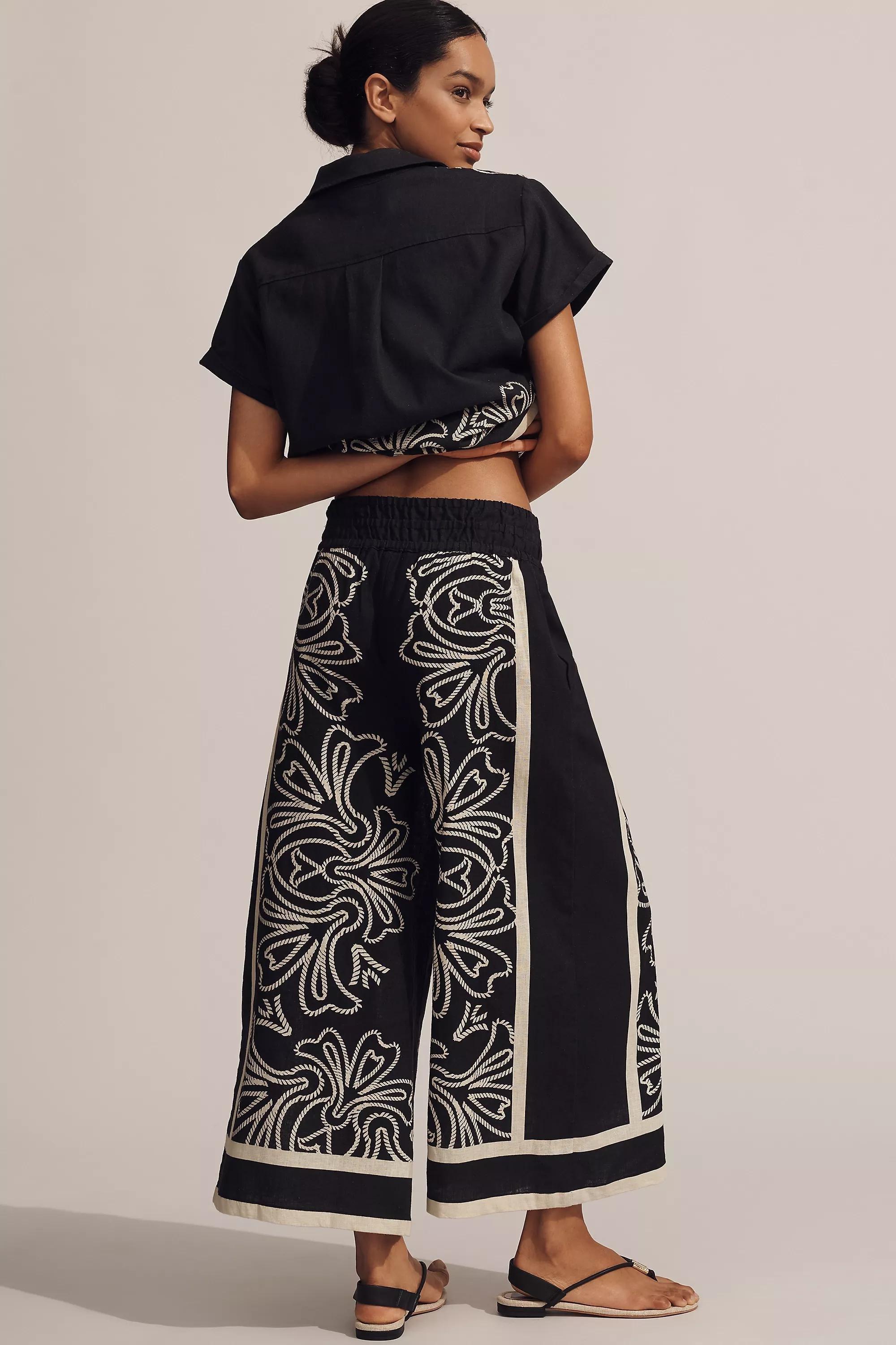 The Somerset Pull-On Trousers: Printed Linen-Cotton Edition, Black, , large image number 2