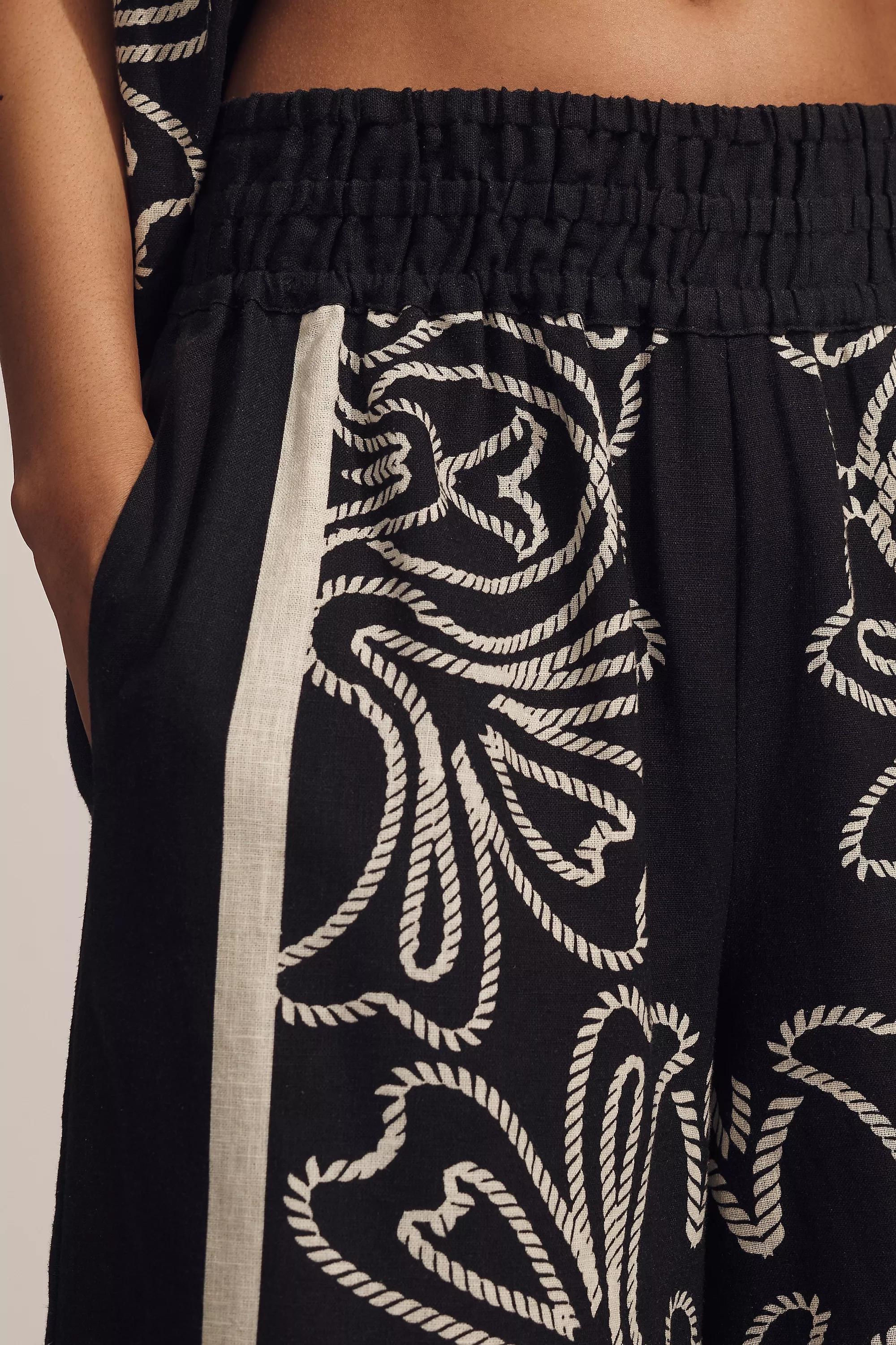 The Somerset Pull-On Trousers: Printed Linen-Cotton Edition, Black, , large image number 3