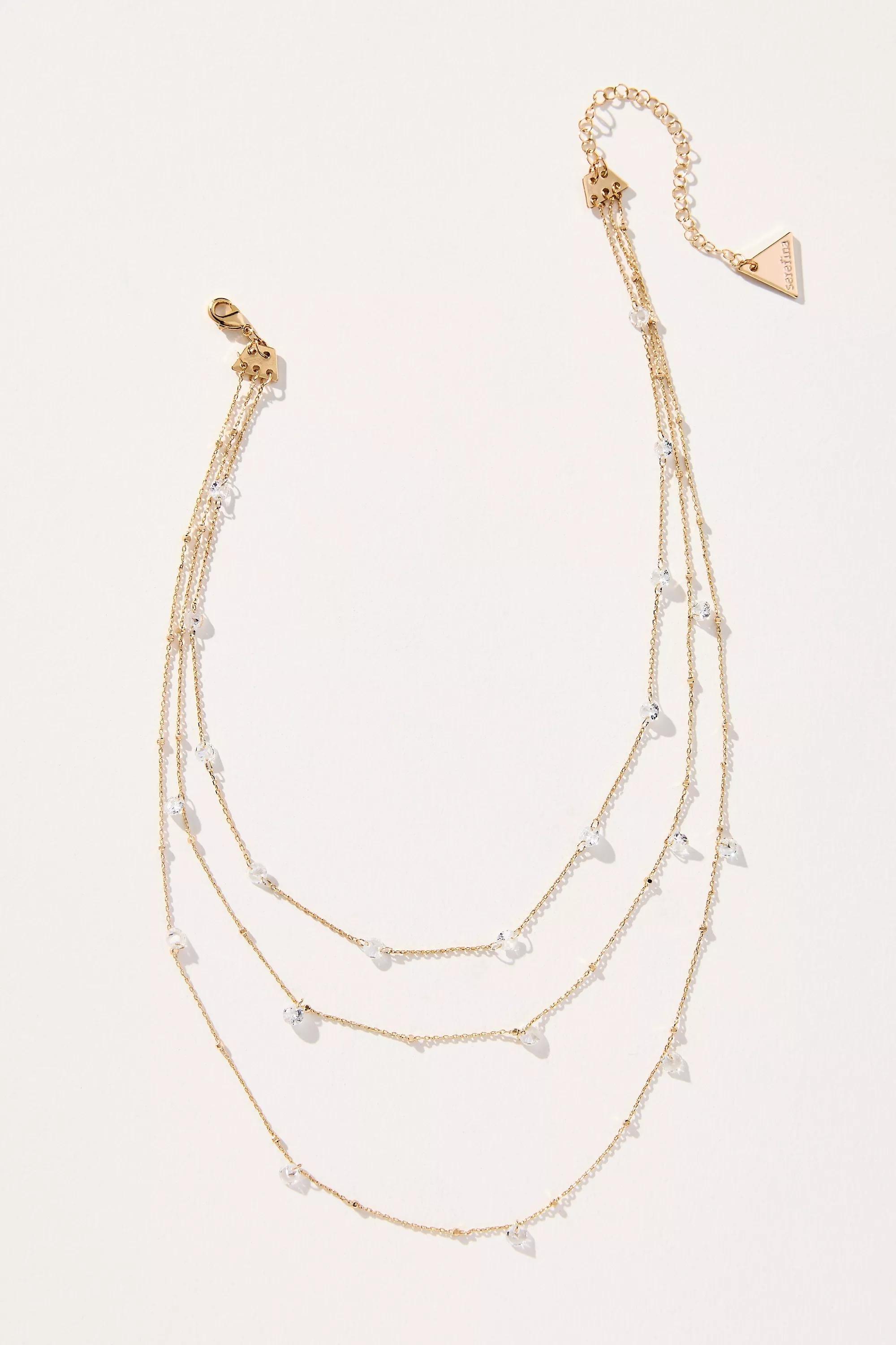 GOLD Drippy Crystal Multi-Layered Necklace, A501_0070, large image number 0