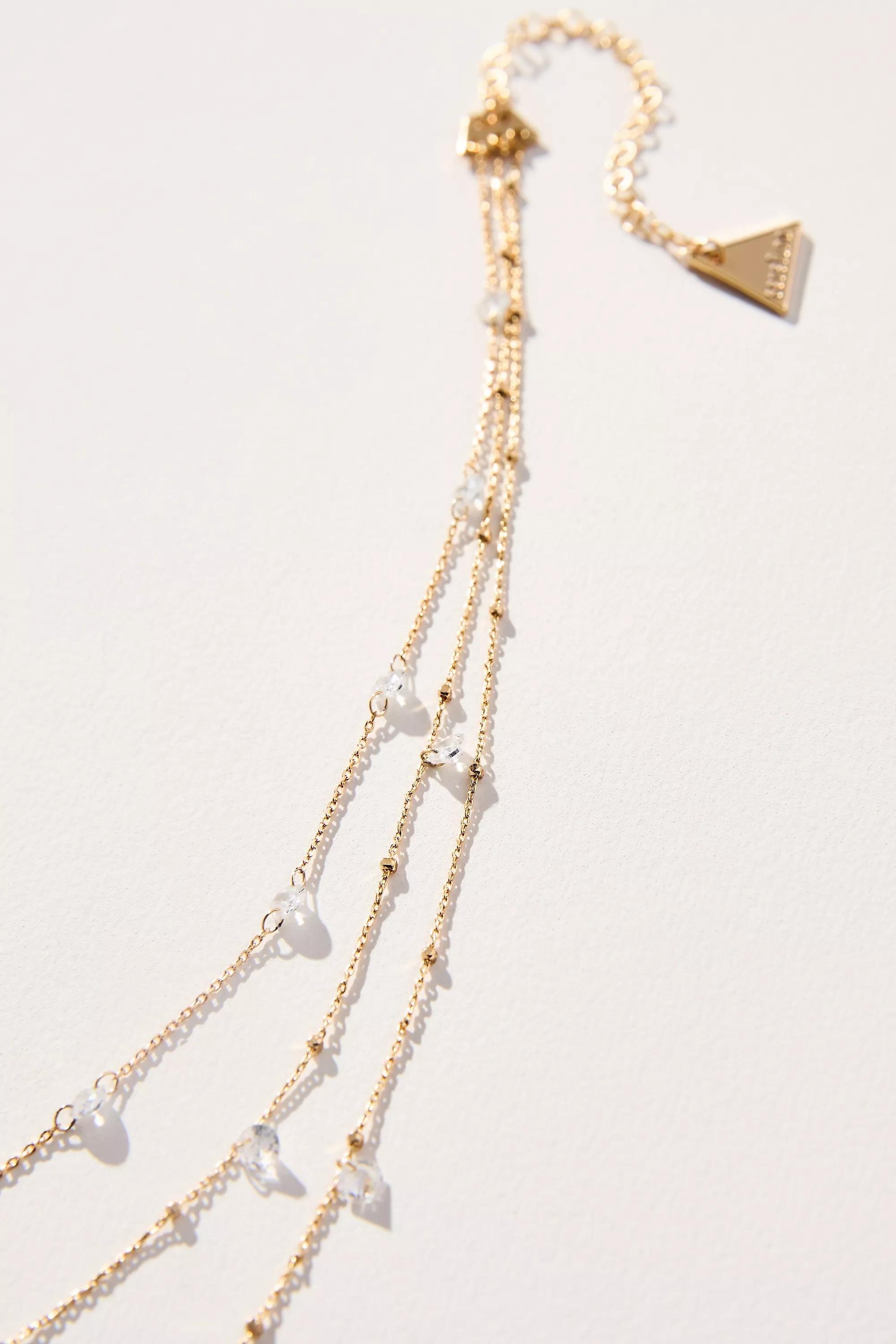 GOLD Drippy Crystal Multi-Layered Necklace, A501_0070, large image number 1