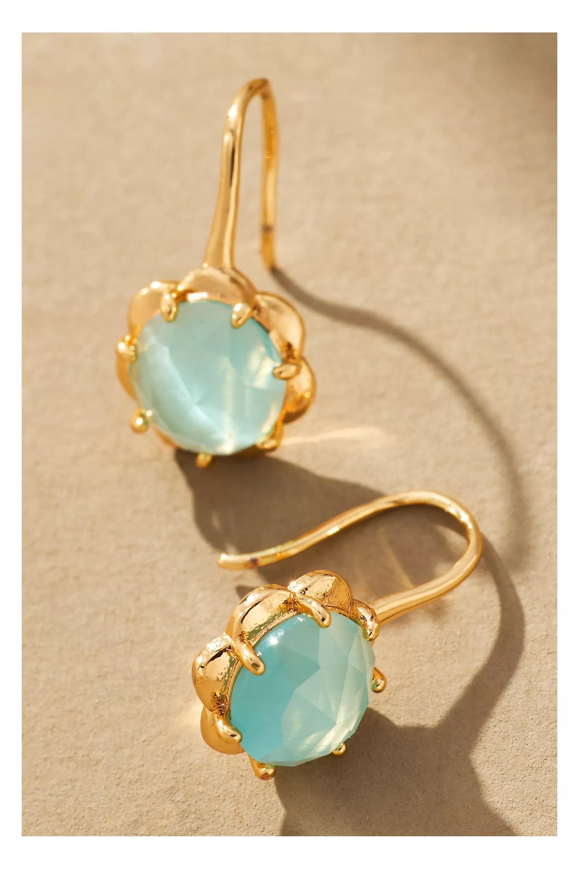 Stone Fishhook Drop Earrings, Blue, A501_0040, large image number 0