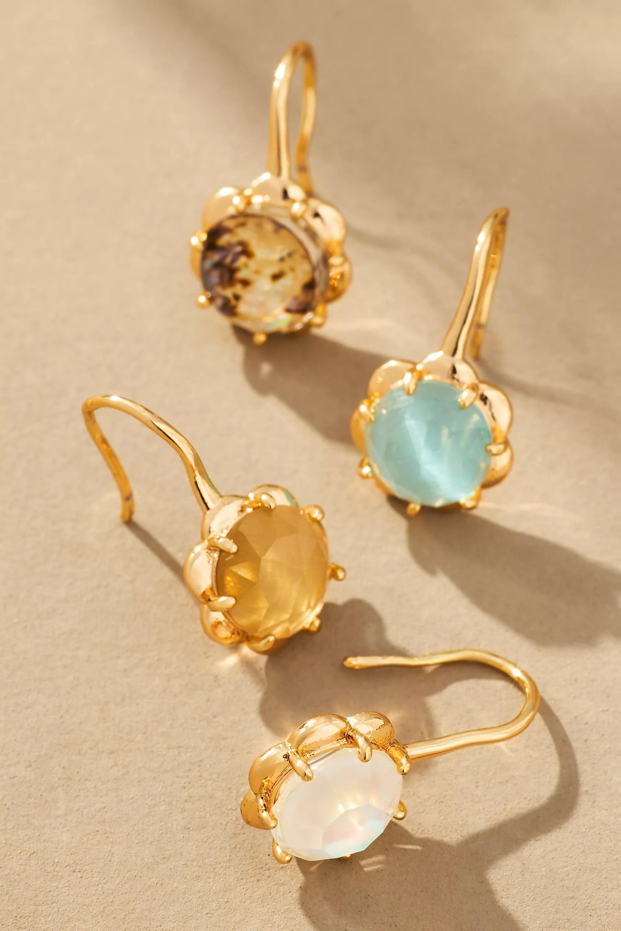 Stone Fishhook Drop Earrings, Blue, A501_0040, large image number 3