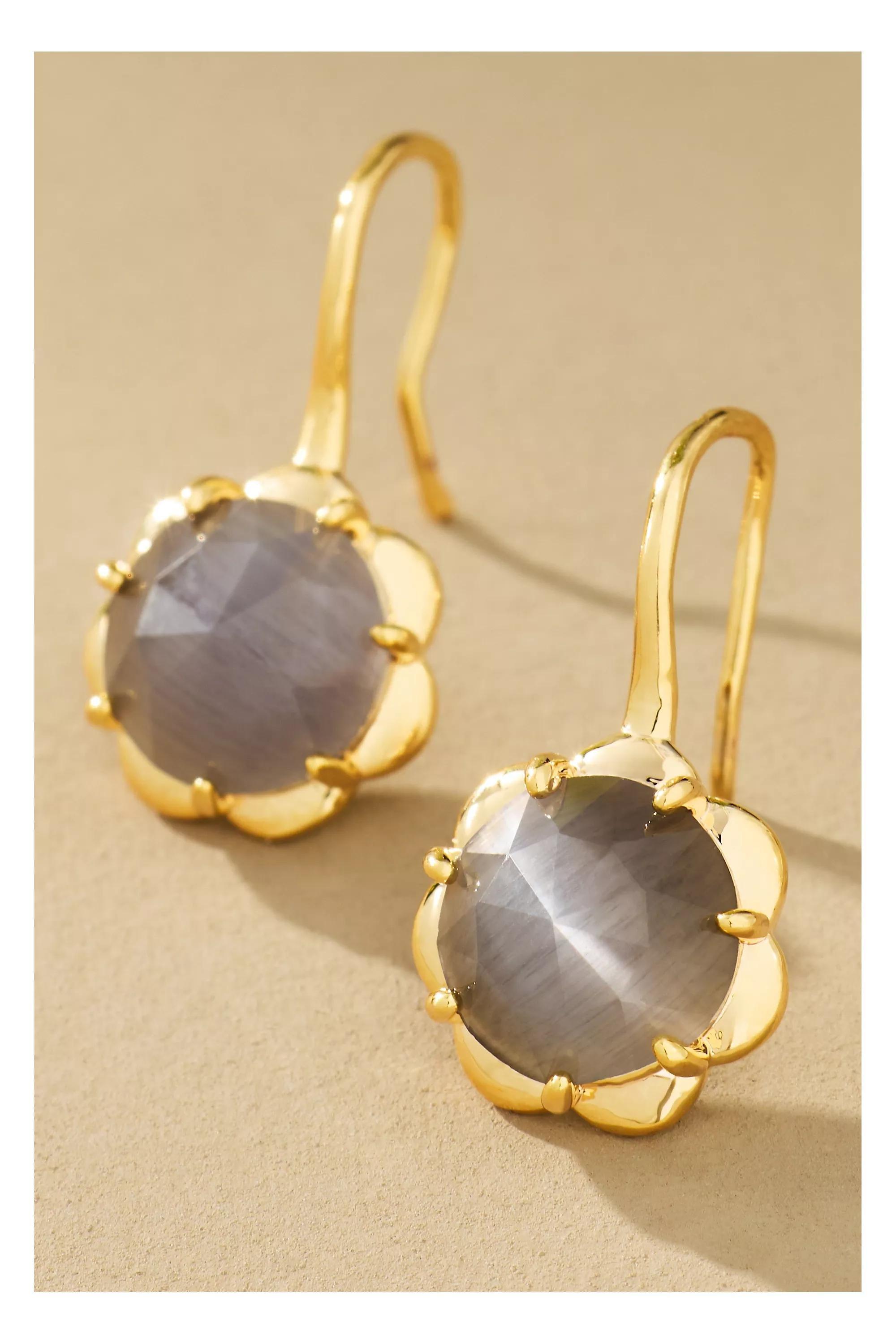 Stone Fishhook Drop Earrings, Navy, A501_0042, large image number 0