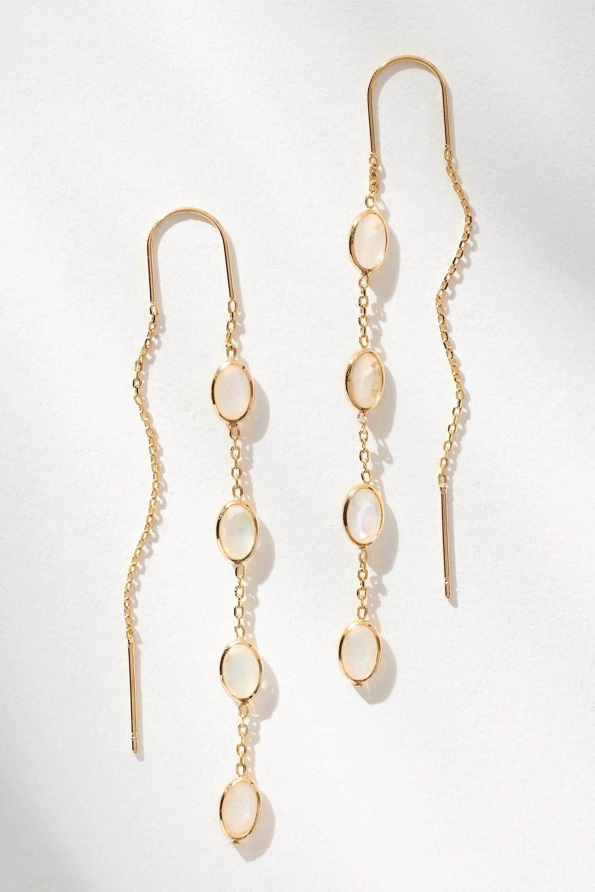 Crystal Oval Threader Earrings, White, A501_0010, large image number 0