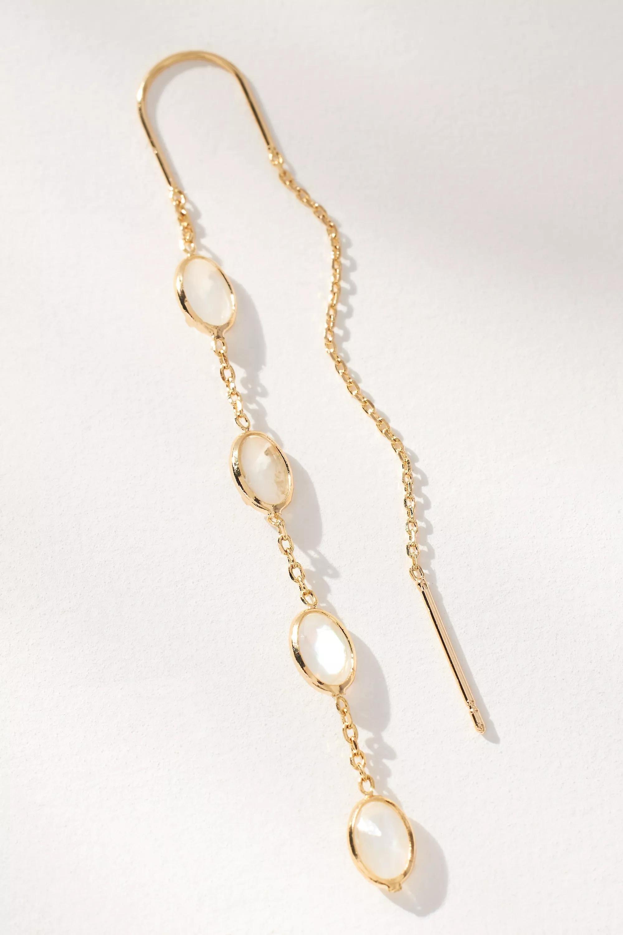 Crystal Oval Threader Earrings, White, A501_0010, large image number 3