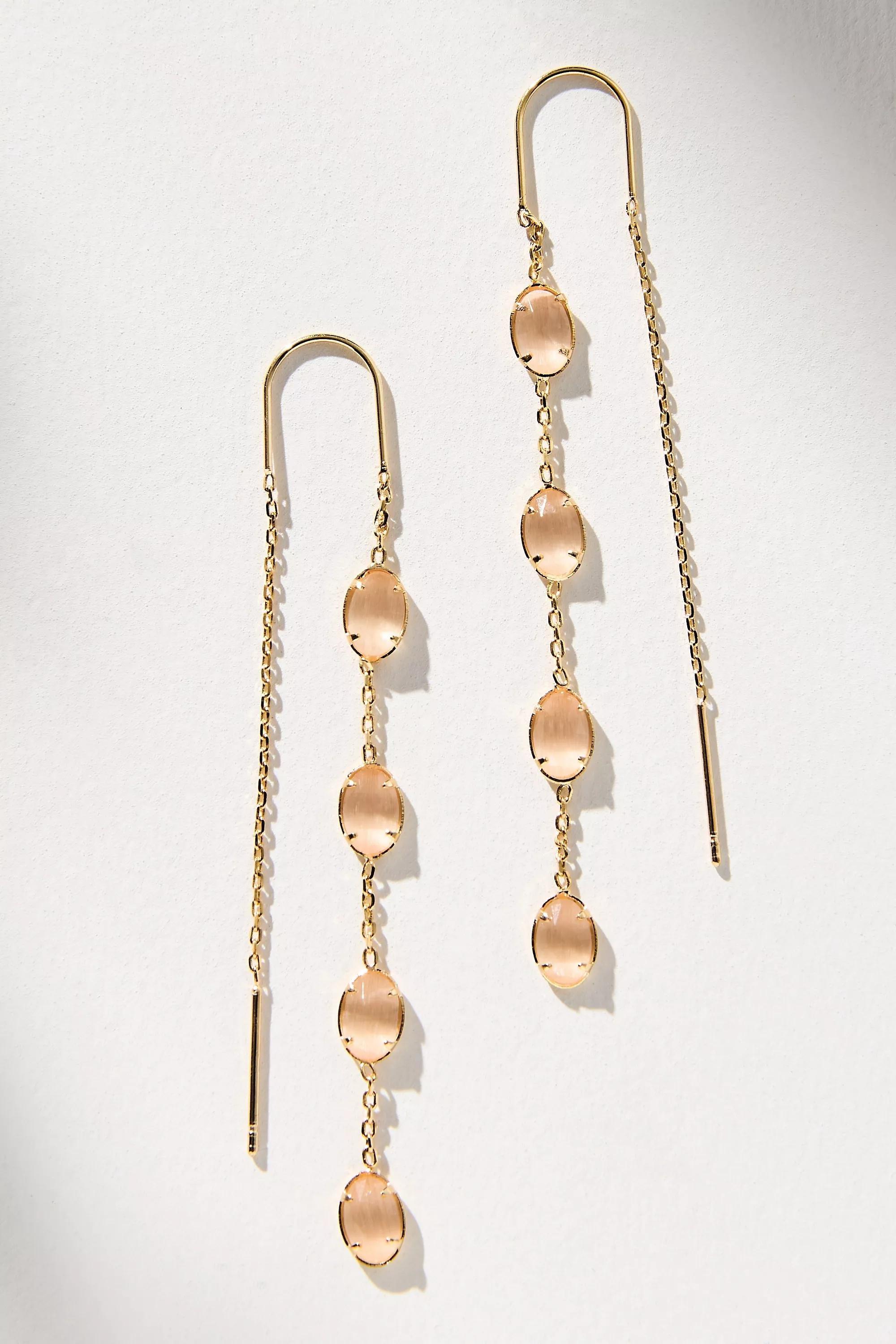 PEACH Crystal Oval Threader Earrings, A501_0067, large image number 0