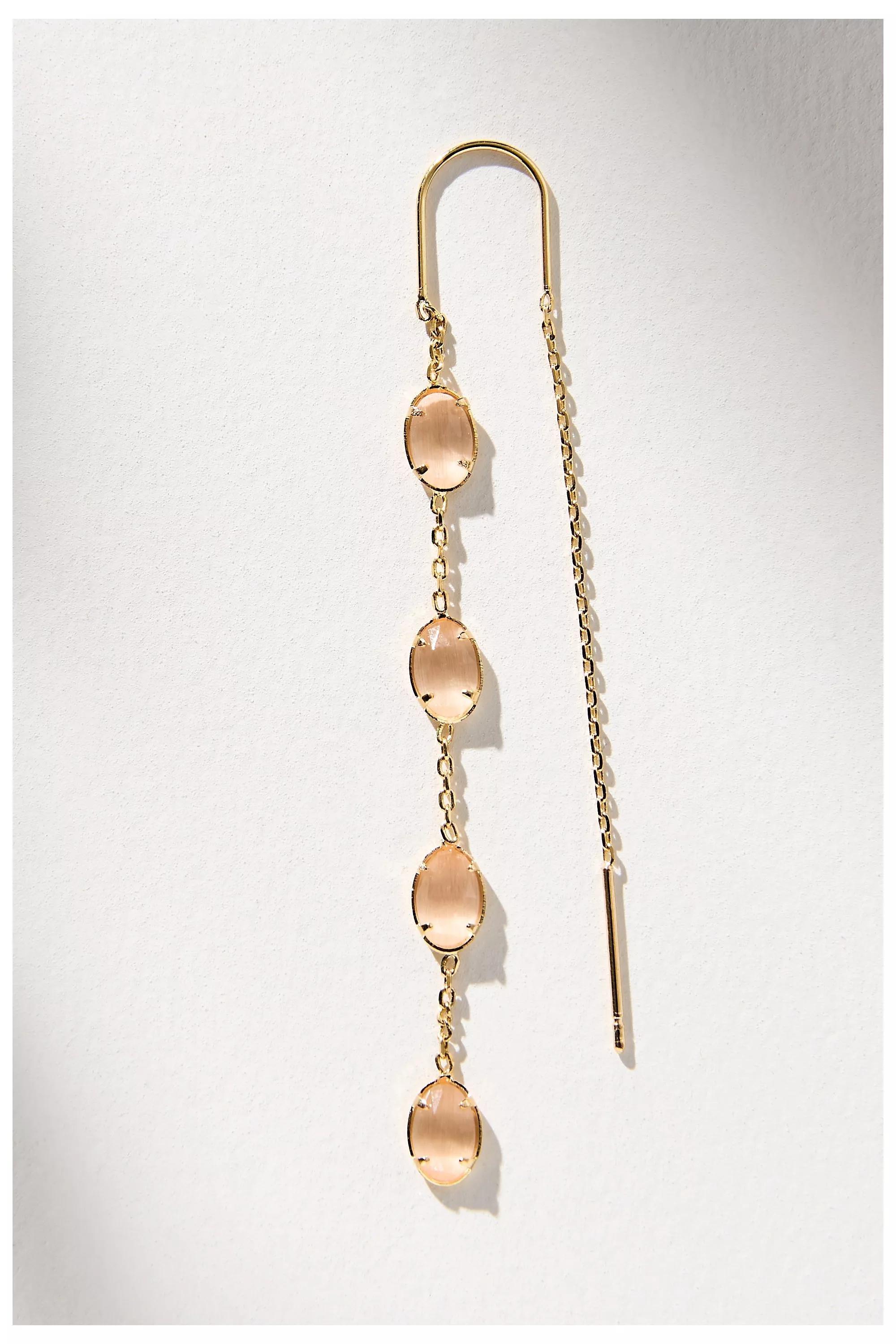 PEACH Crystal Oval Threader Earrings, A501_0067, large image number 1