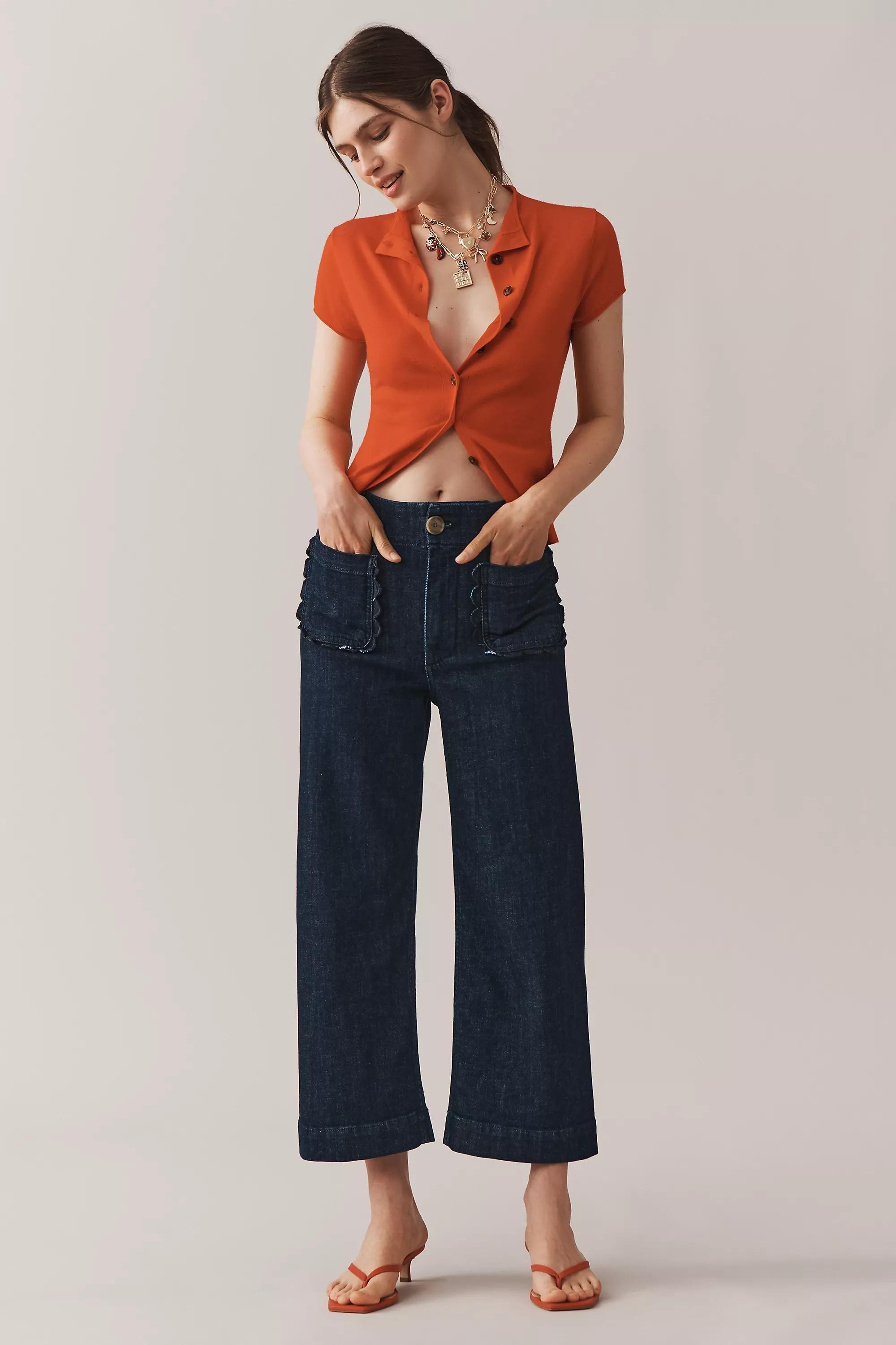 DENIM DARK The Colette Denim High-Rise Cropped Wide-Leg Jeans by Maeve, , large image number 0
