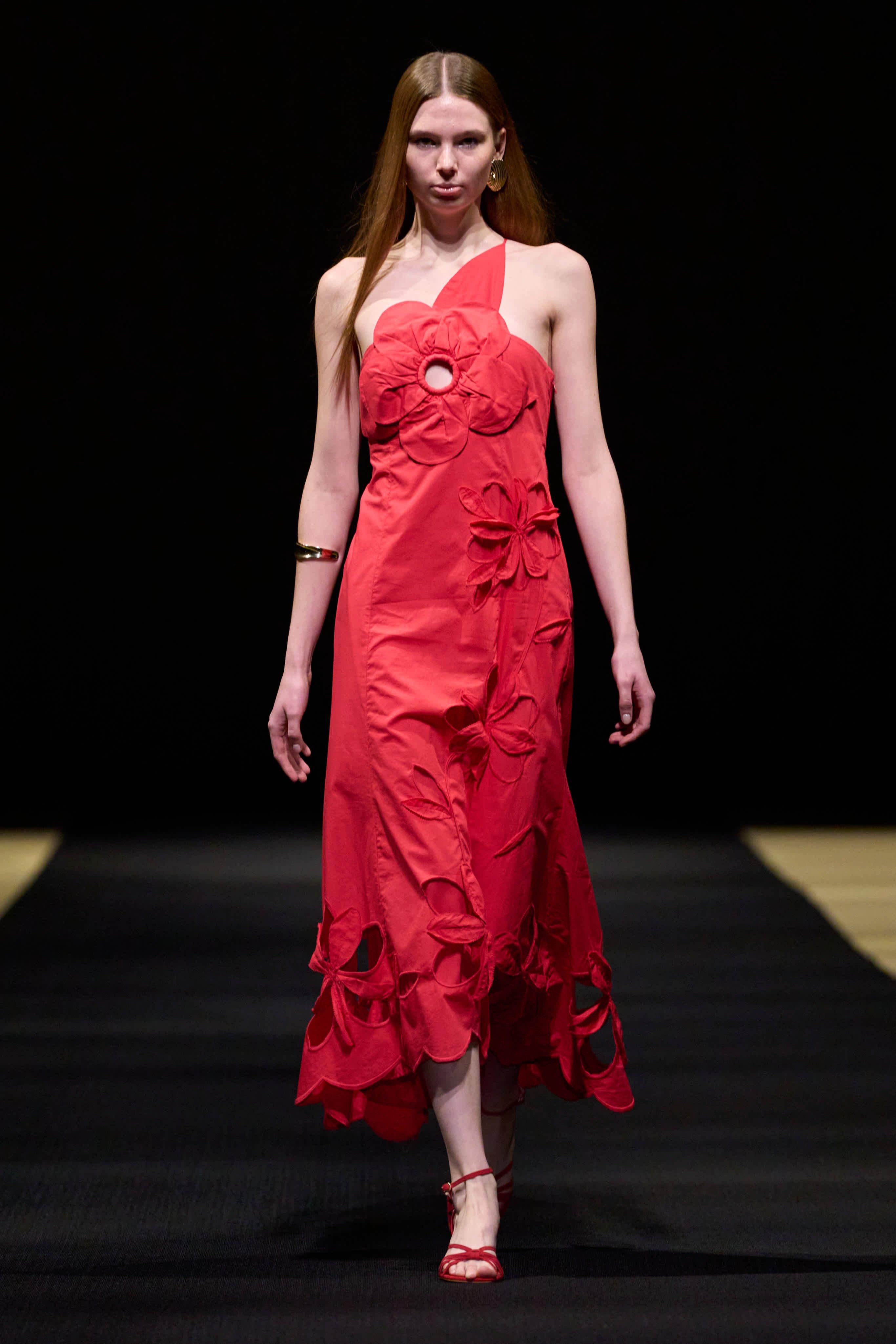 By Anthropologie One-Shoulder Cutwork Dress, Red, A501_0060, medium