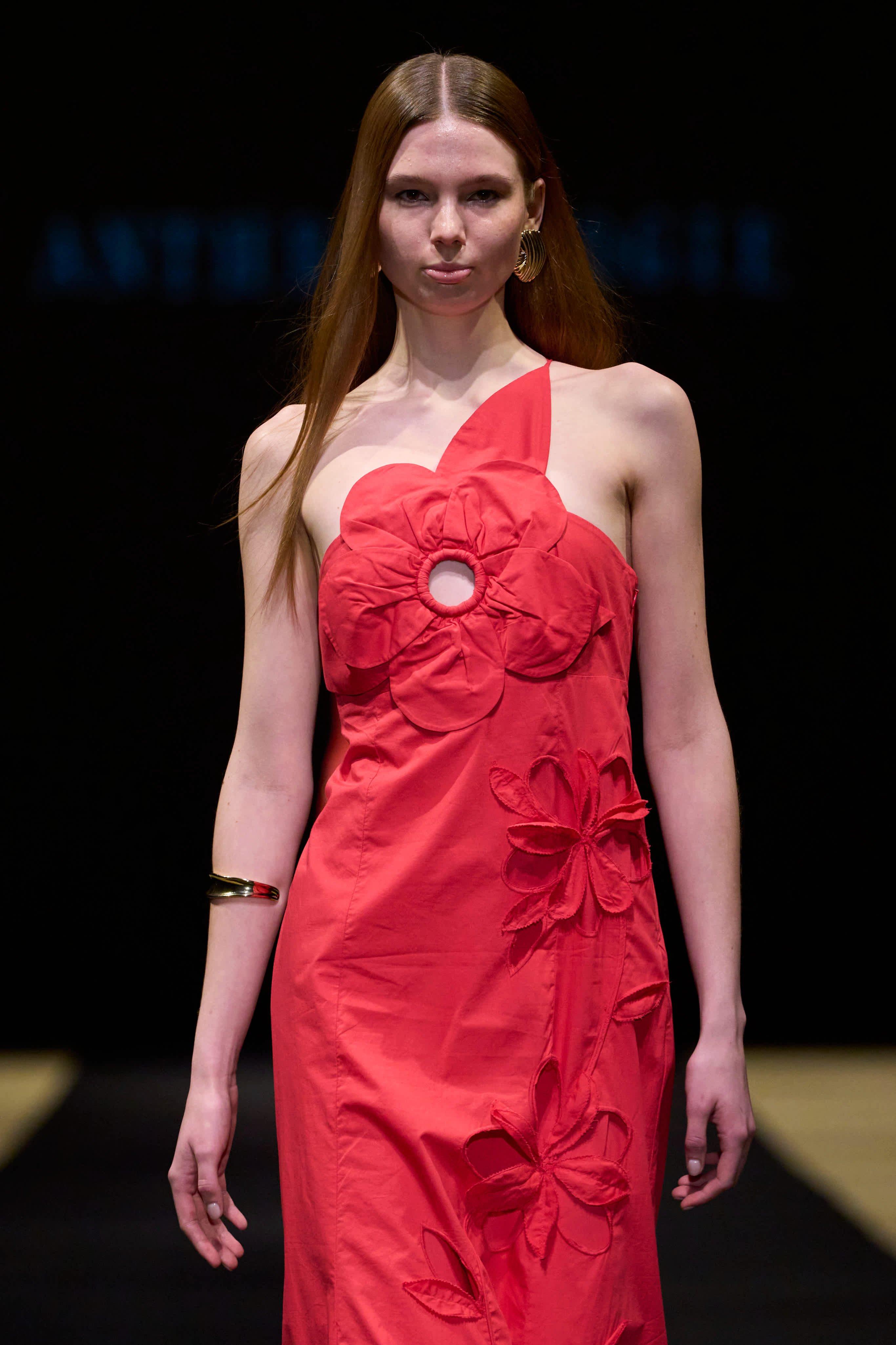 By Anthropologie One-Shoulder Cutwork Dress, Red, A501_0060, medium