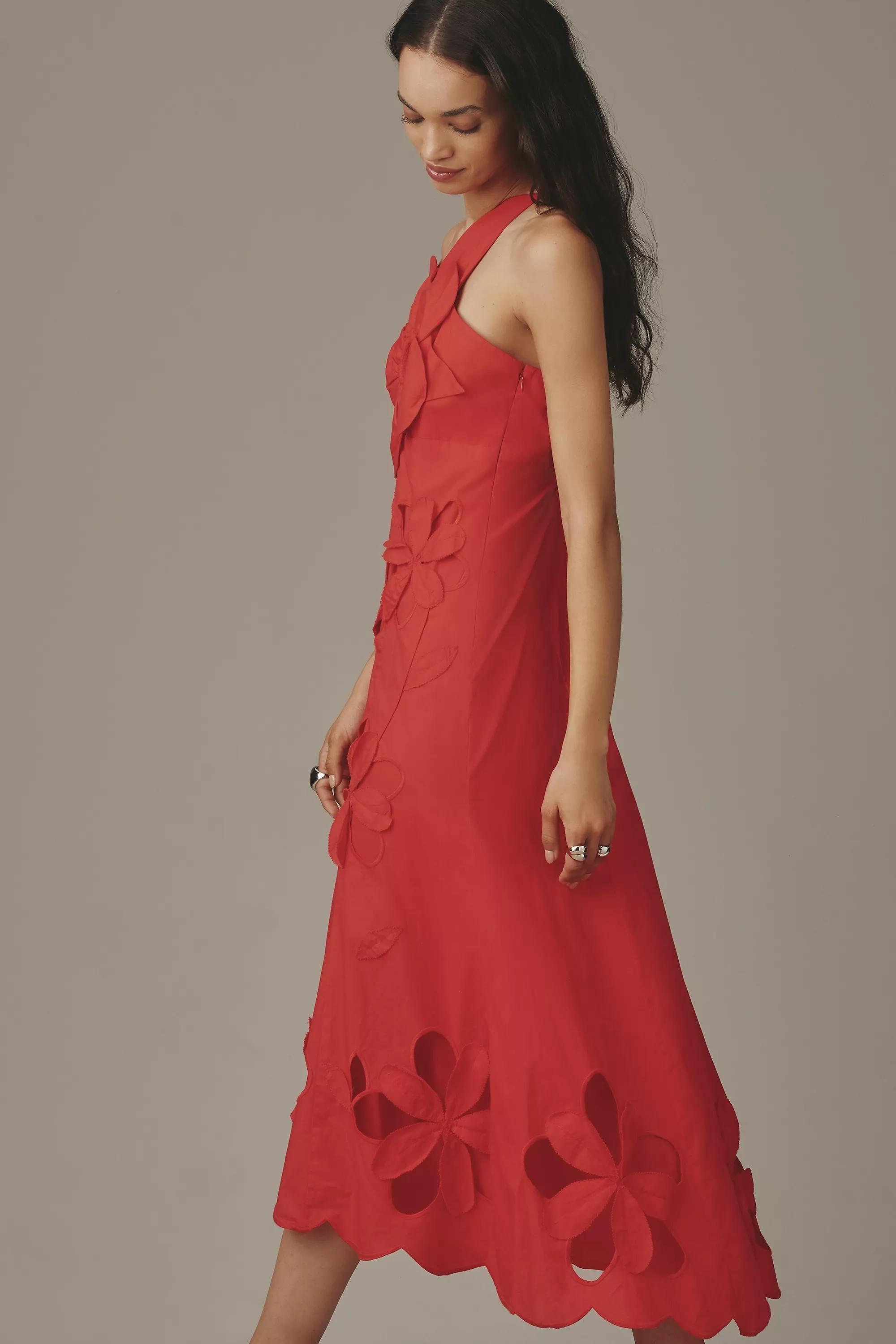 By Anthropologie One-Shoulder Cutwork Dress, Red, A501_0060, large image number 2