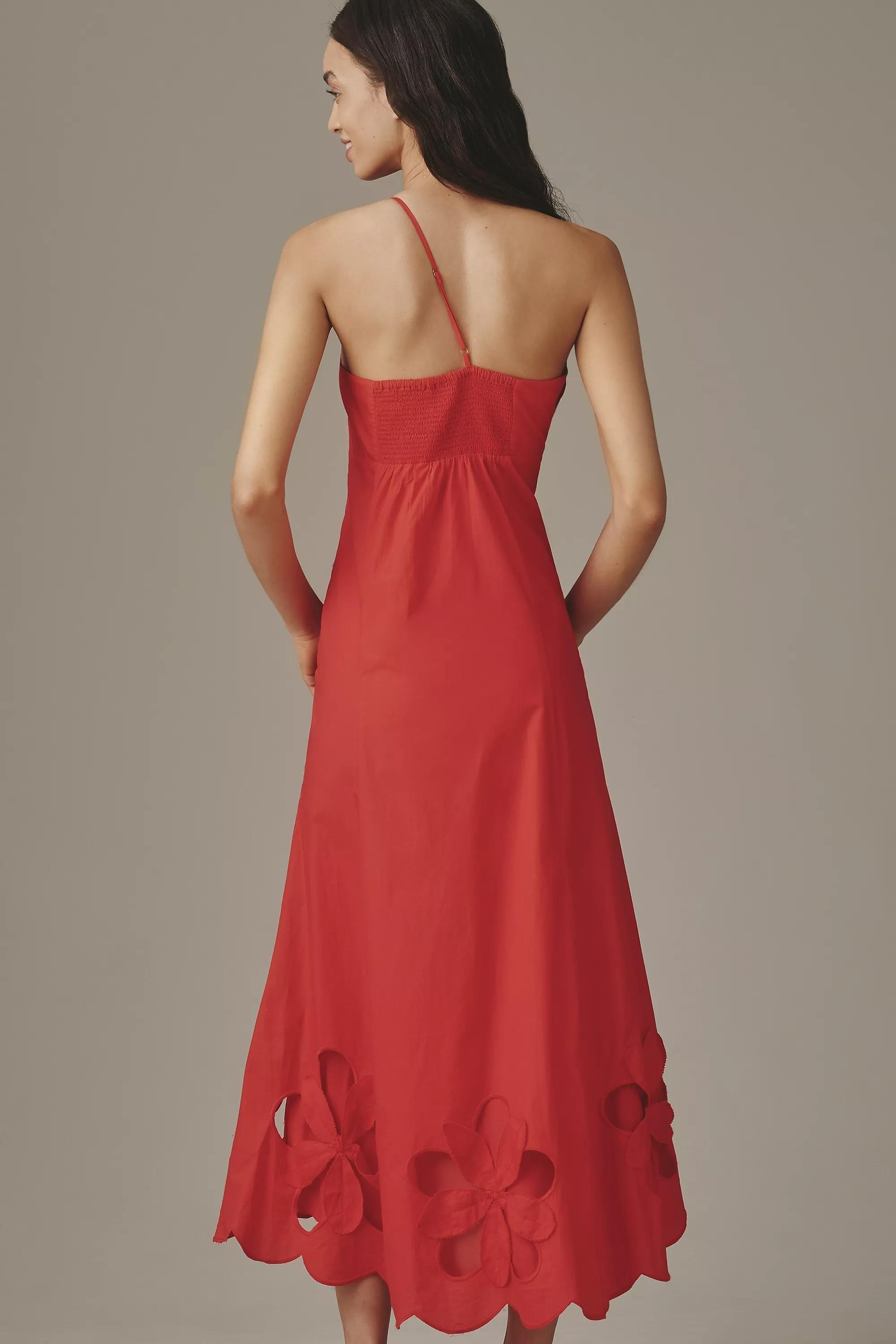 By Anthropologie One-Shoulder Cutwork Dress, Red, A501_0060, large image number 3