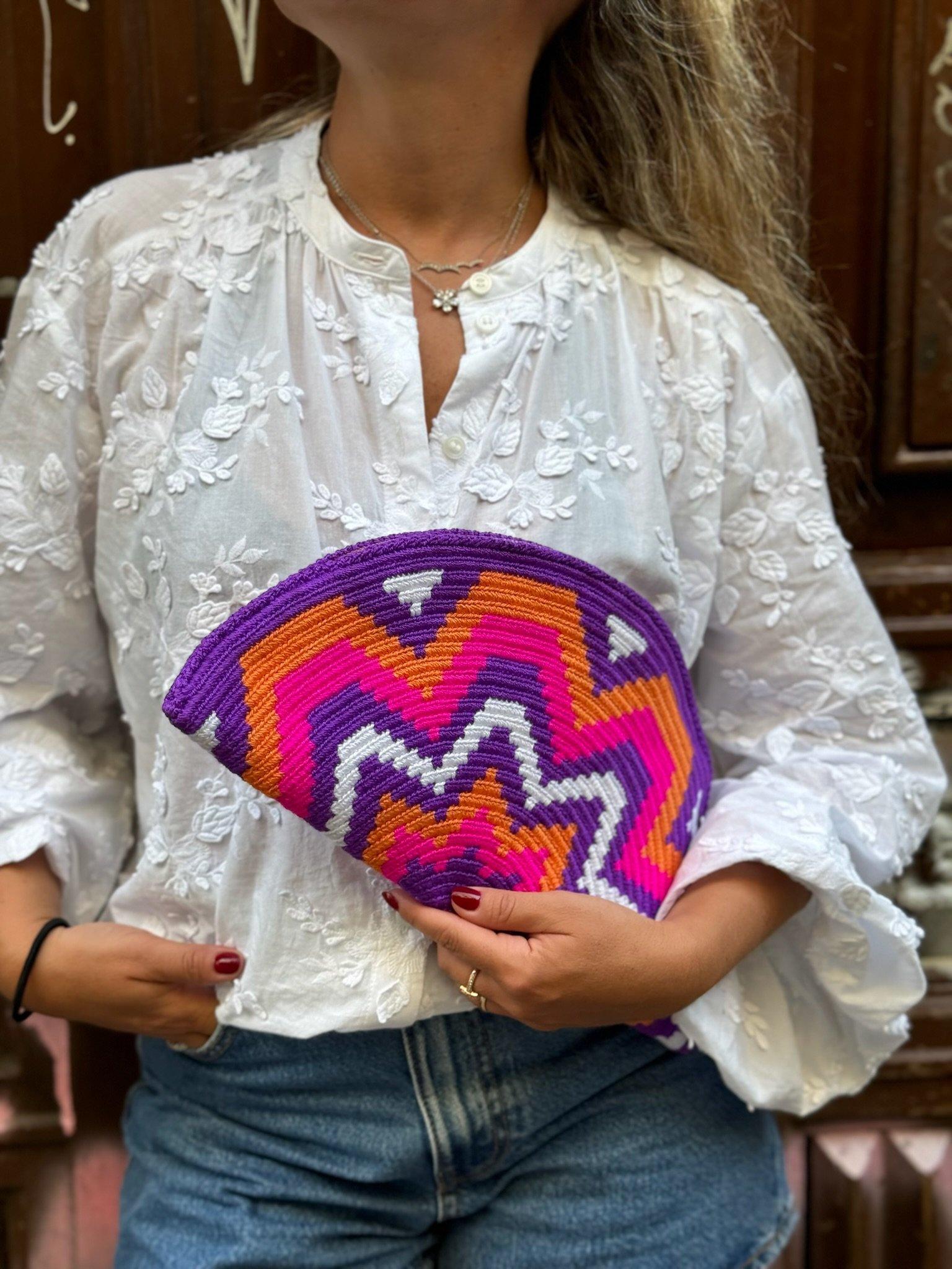 Handwoven Geometric Clutch, Multicolour, A538_MULT, medium