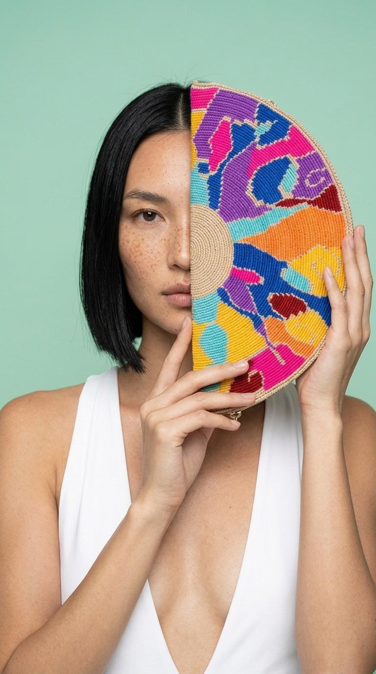 Handwoven Fan Clutch, Multicolour, , large image number 0
