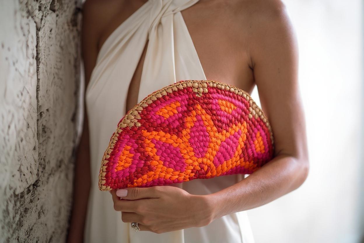 Handwoven Geometric Clutch, Pink, , large image number 1
