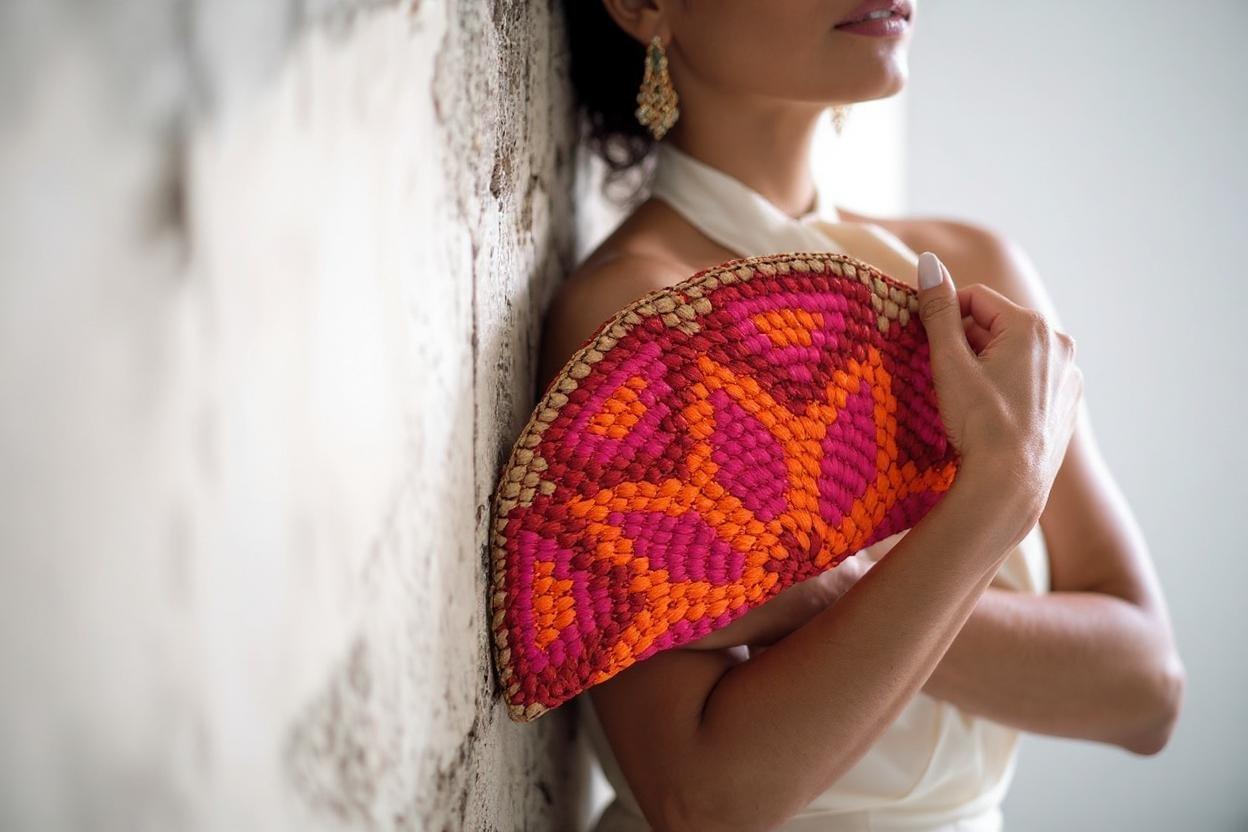 Handwoven Geometric Clutch, Pink, , large image number 4