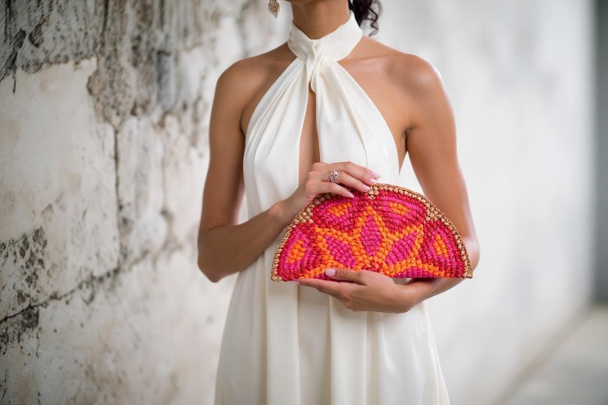 Handwoven Geometric Clutch, Pink, , large image number 5