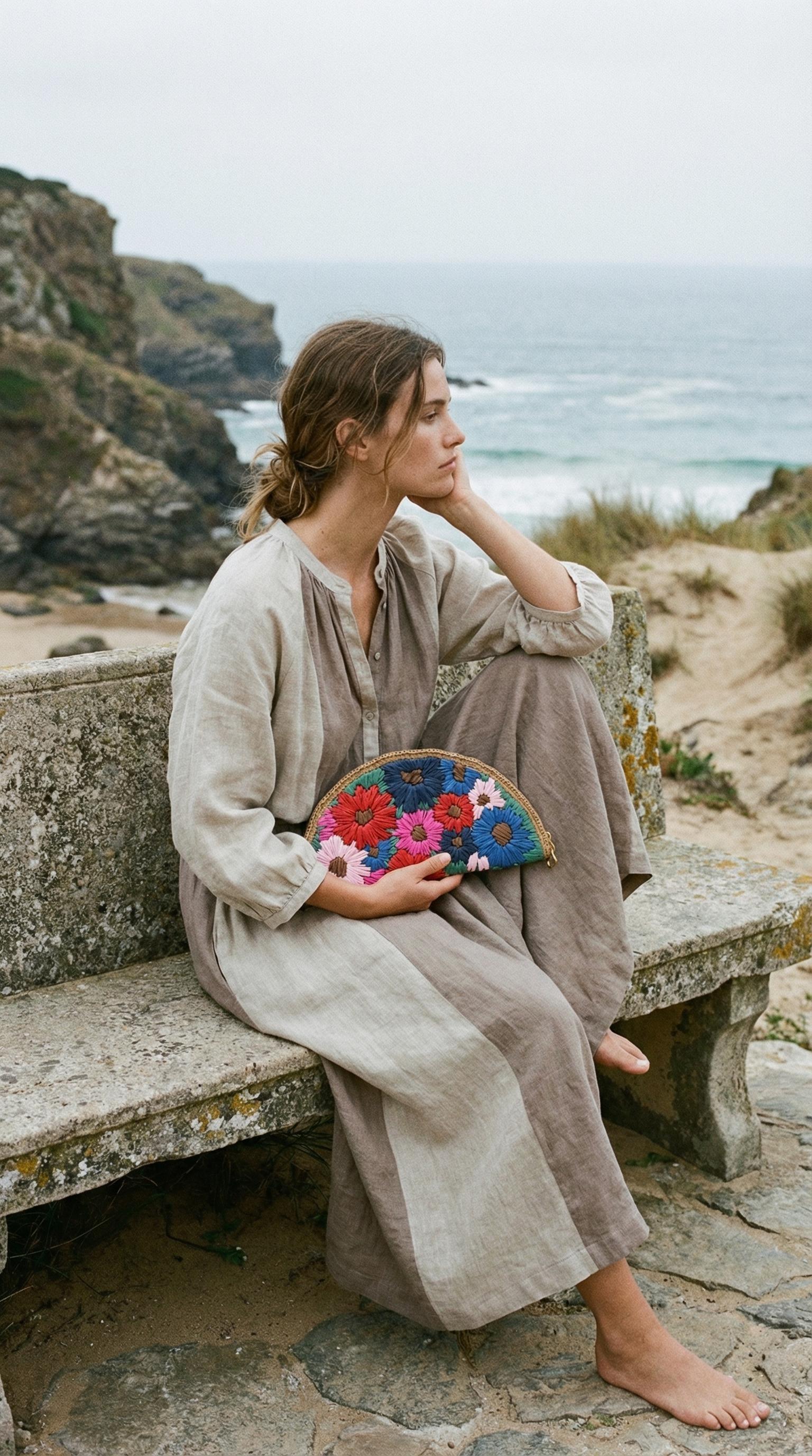 Handwoven Floral Fan Clutch, Multicolour, , medium