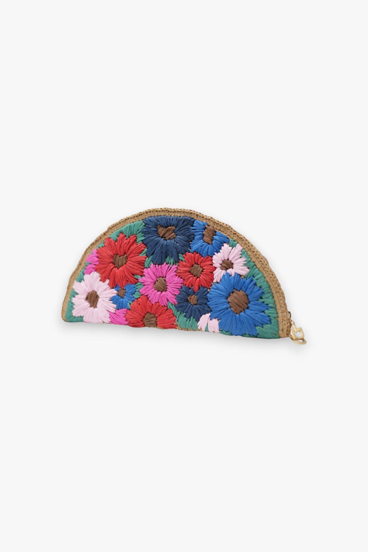 Handwoven Floral Fan Clutch, Multicolour, , medium