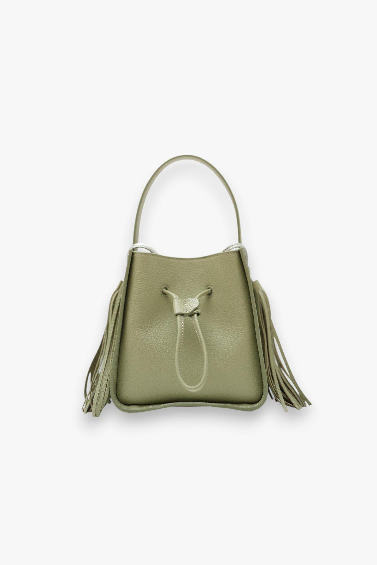 Drawstring Fringe Bucket Bag, Green, A538_KHAK, large image number 2