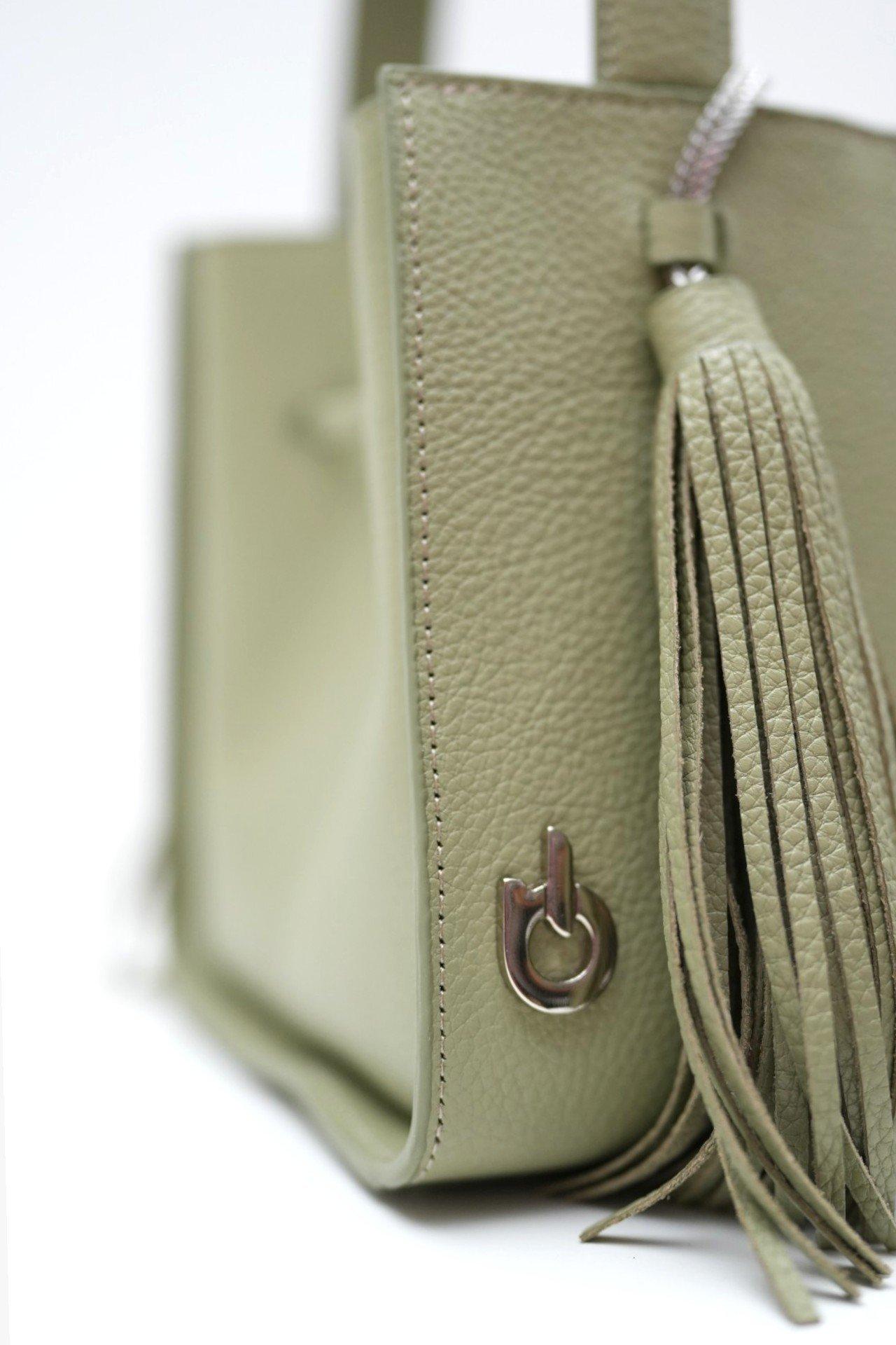 Drawstring Fringe Bucket Bag, Green, A538_KHAK, large image number 3