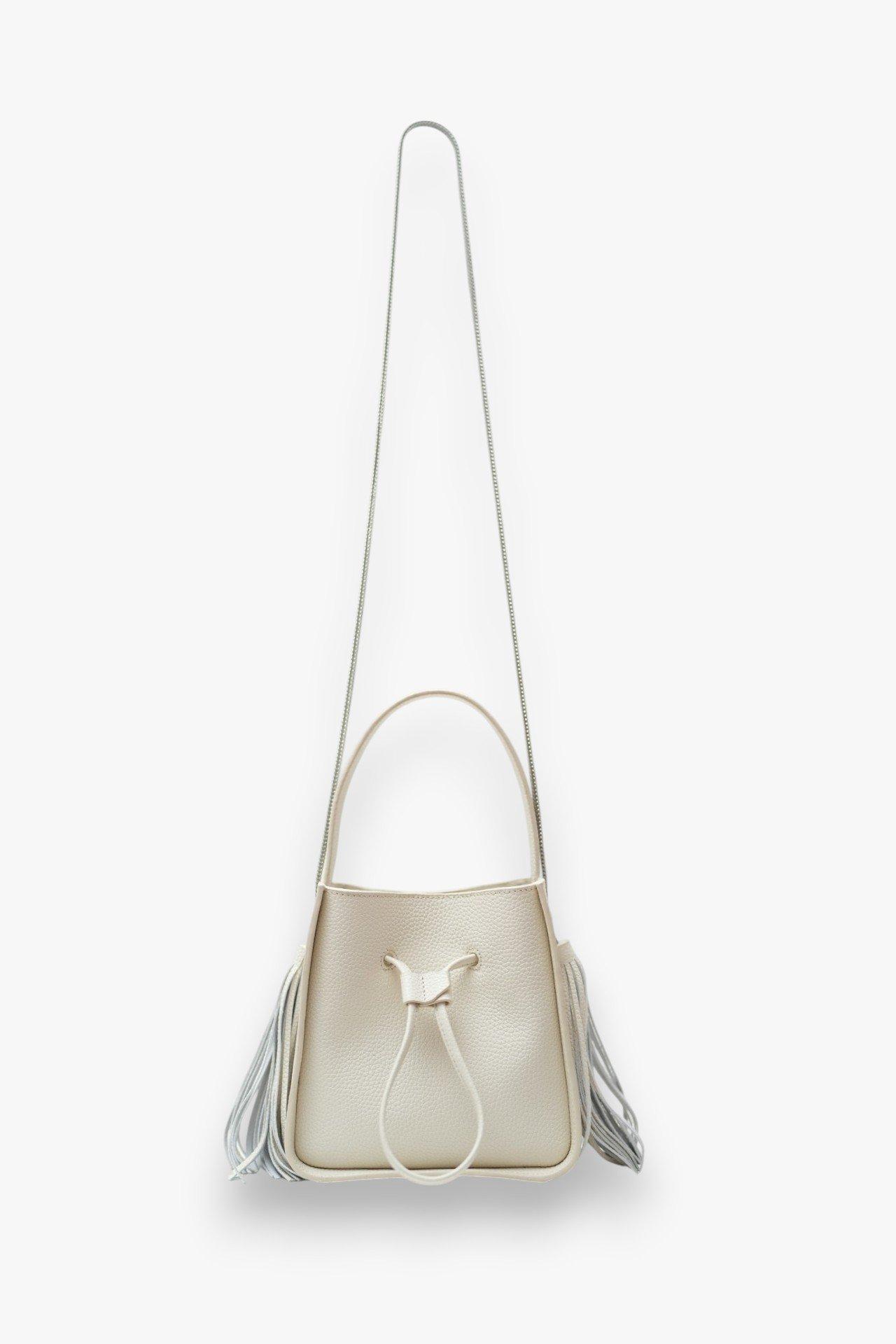 Drawstring Fringe Bucket Bag, Beige, A538_ECRU, large image number 3