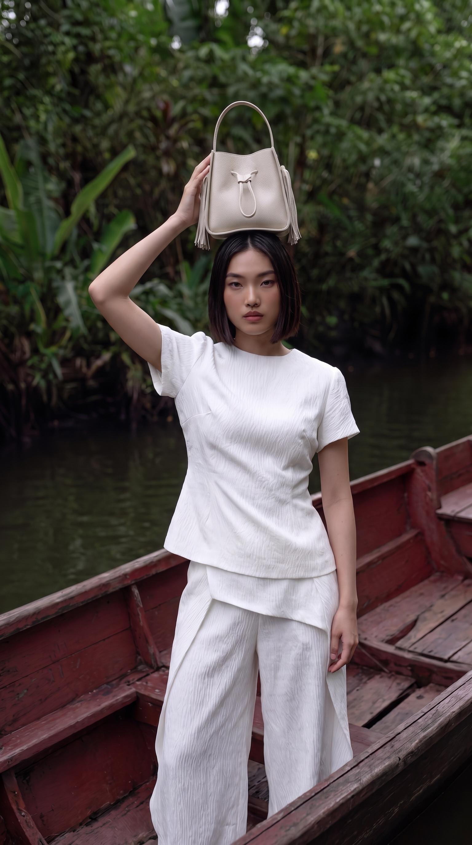 Drawstring Fringe Bucket Bag, Beige, A538_ECRU, large image number 5
