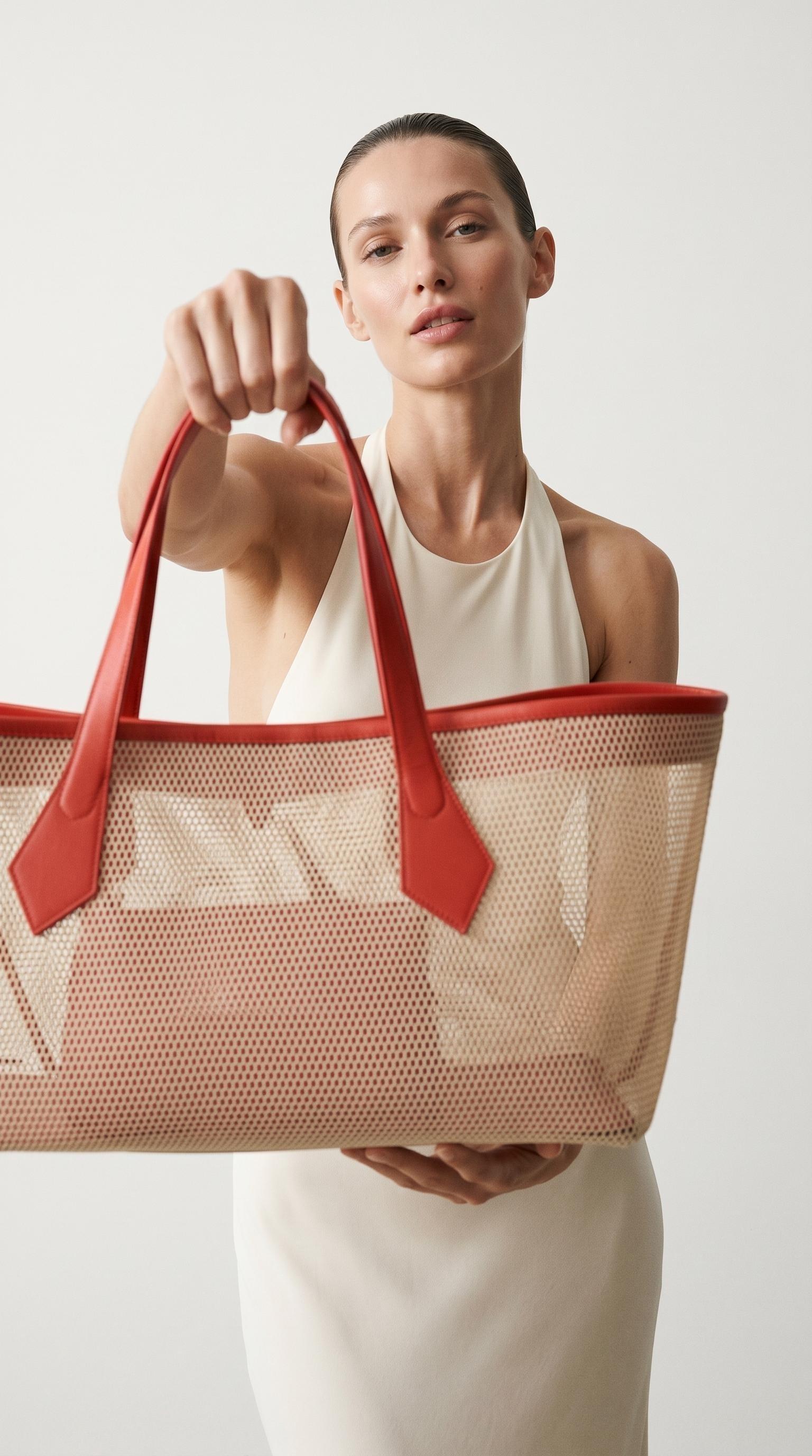 Mesh Shopper Tote Bag, Orange, A538_CORL, large image number 5