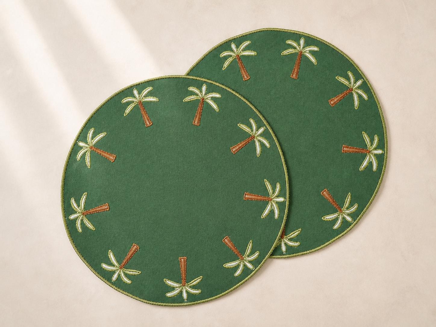 Embroidered Palm Tree Round Placemat, Green, , large image number 3