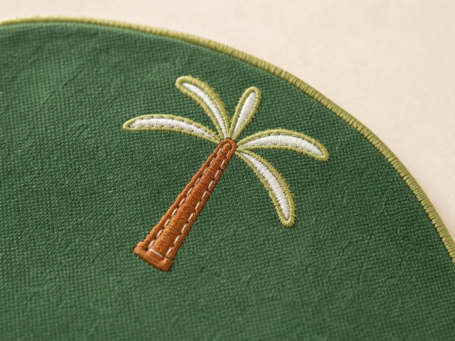 Embroidered Palm Tree Round Placemat, Green, , large image number 4
