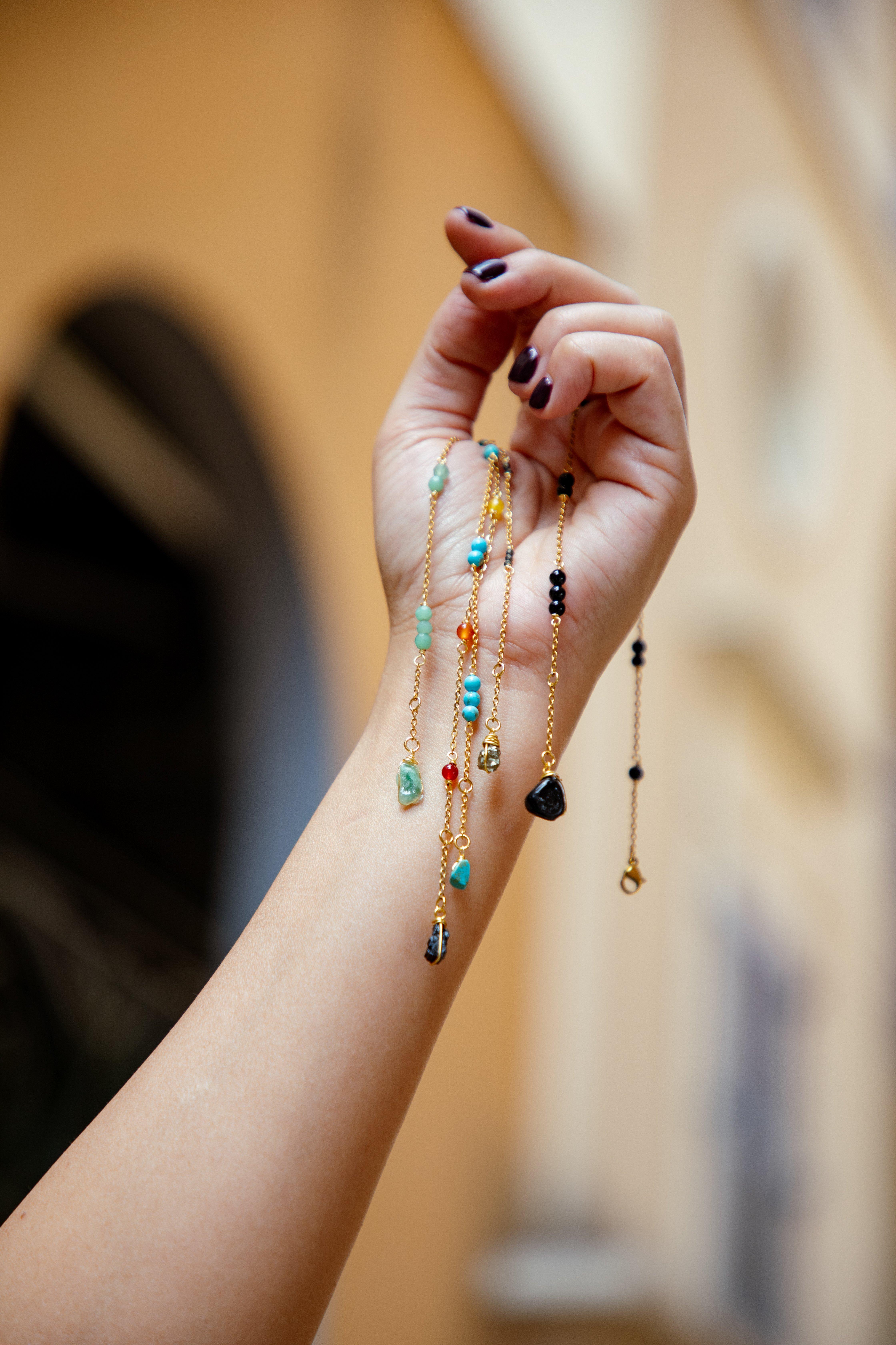 Anklets Beaded Stones with Charm, Multicolour, A519_0000, large image number 1