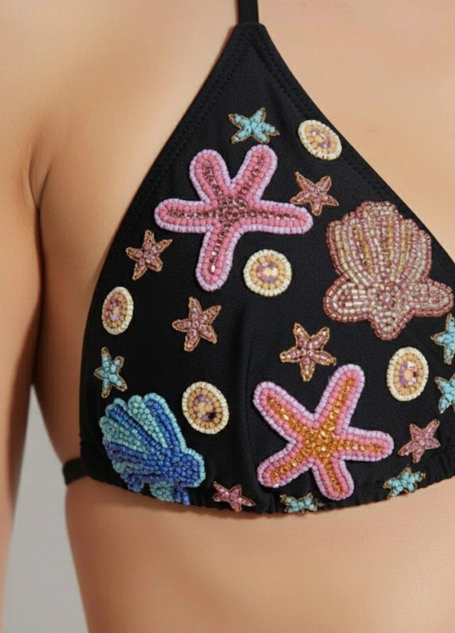 Black Marissa Hand Embroided Bikini Set, A533_BLCK, large image number 2