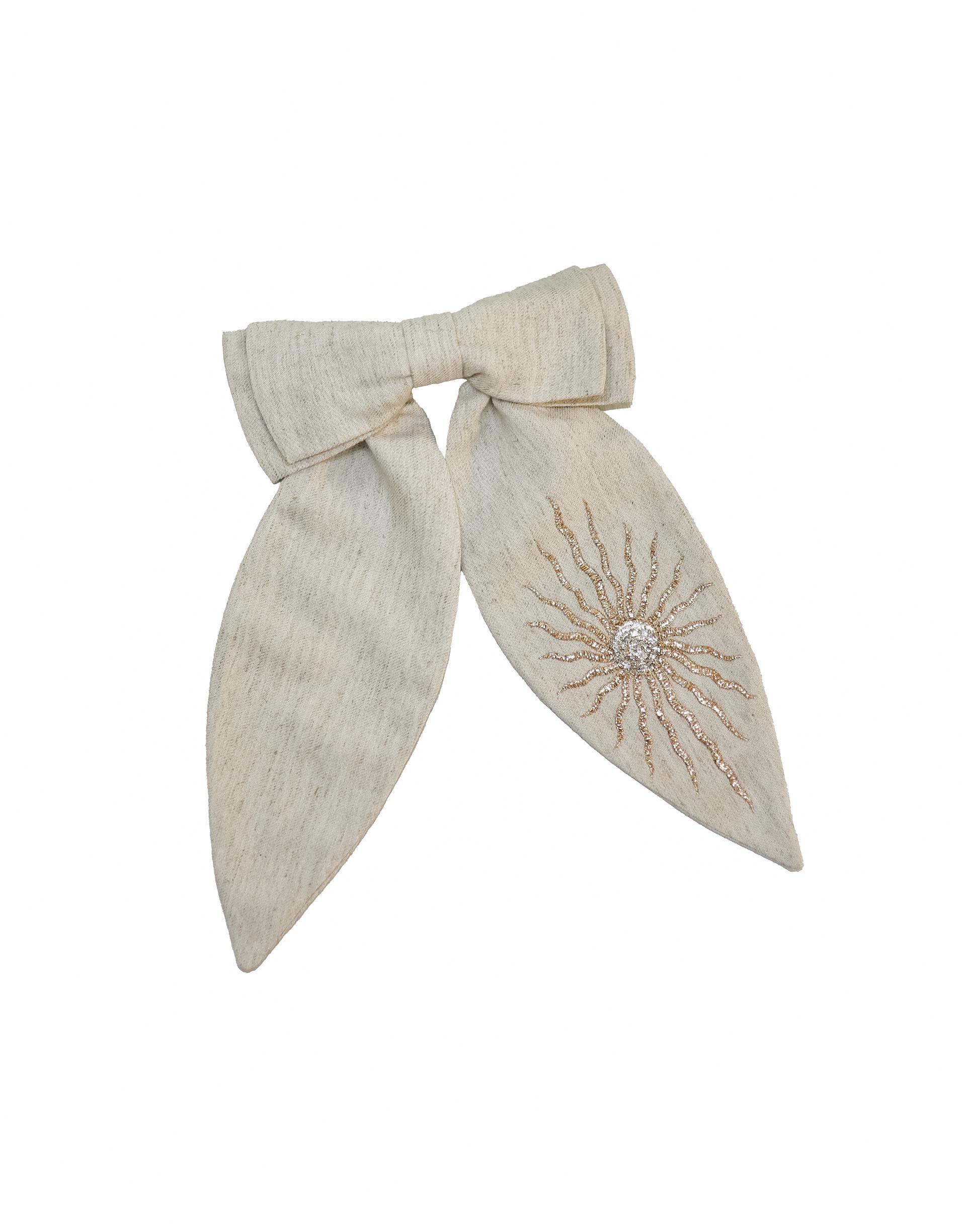 Sun Embellished Bow Hair Clip, Beige, A517_0014, large image number 1
