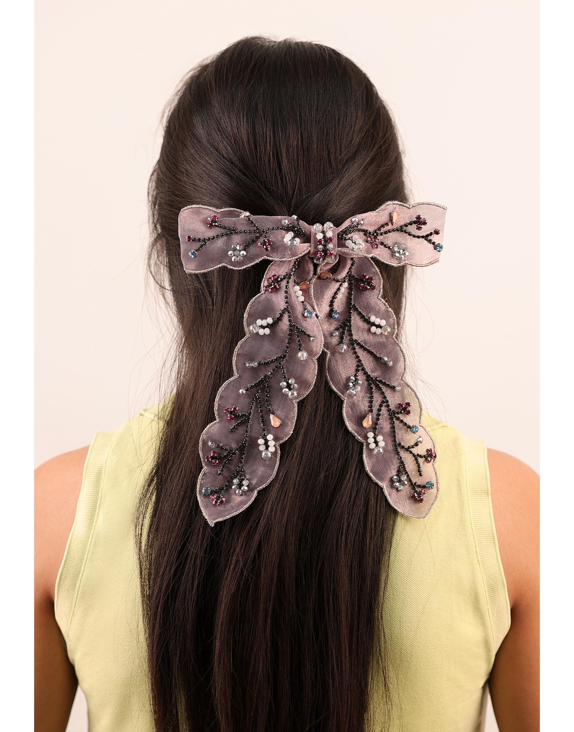 Floral Embroidered Bow,Anthropologie X Namjosh, Purple, A517_0004, large image number 0