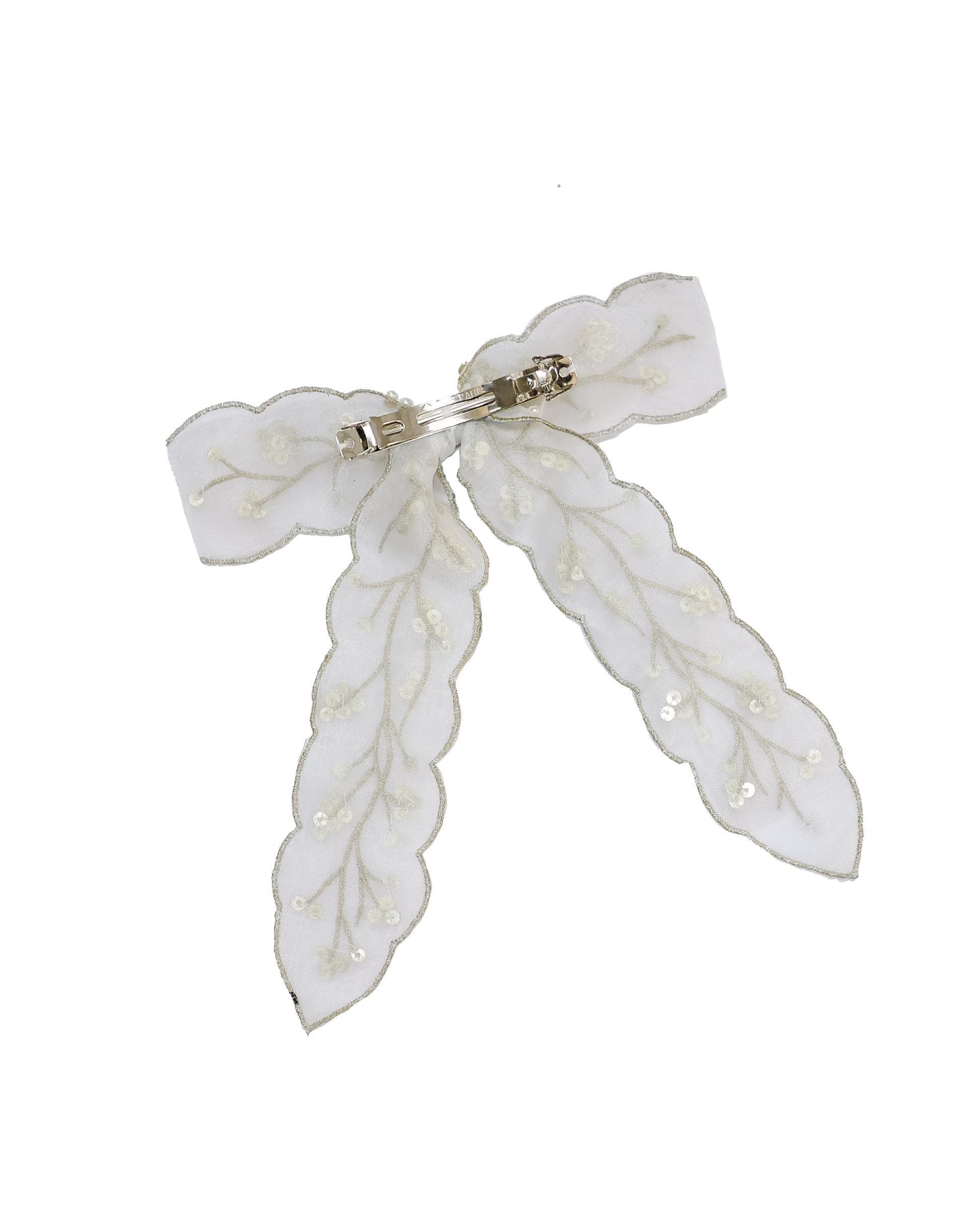 Floral Embellished Scallop Edge Bow, , large image number 1