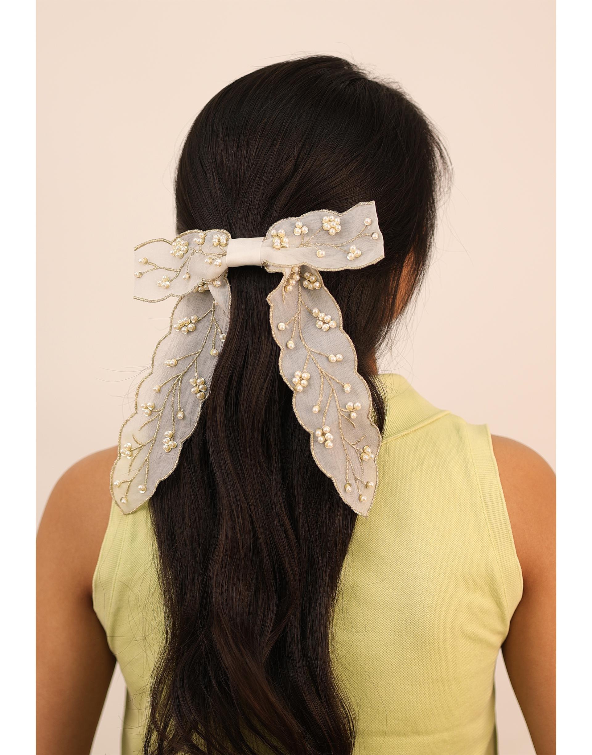 Floral Embellished Scallop Edge Bow, , large image number 2