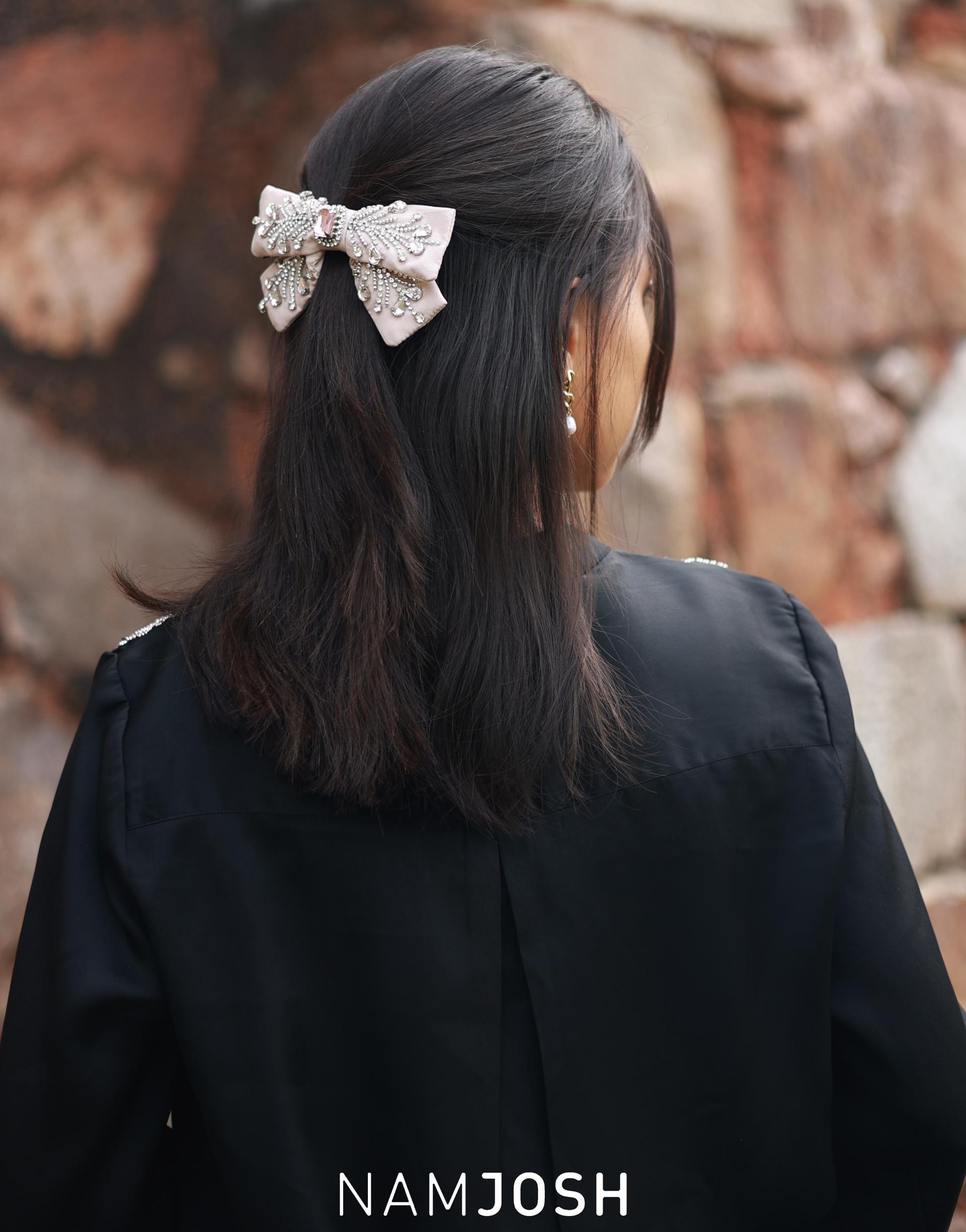 Tear Drop Embellished Bow, Pink, , large image number 0