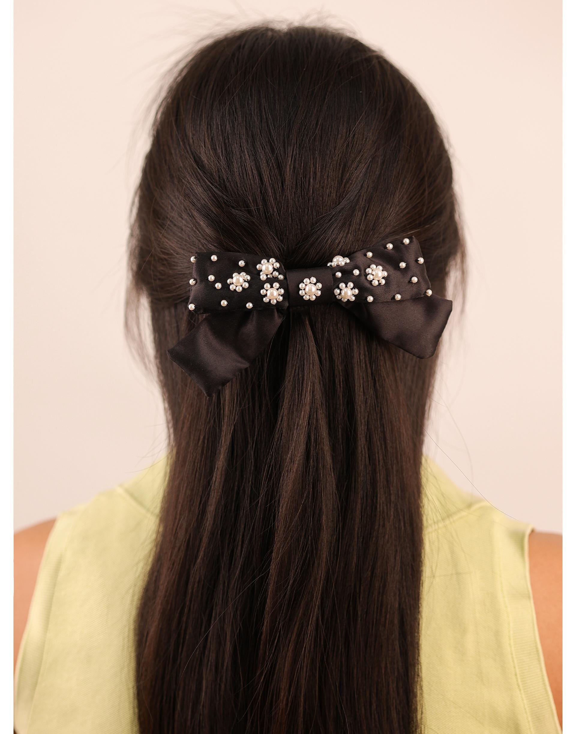 Faux Pearl Embellished Bow, Anthropologie X Namjosh, Black, A517_0001, large image number 2