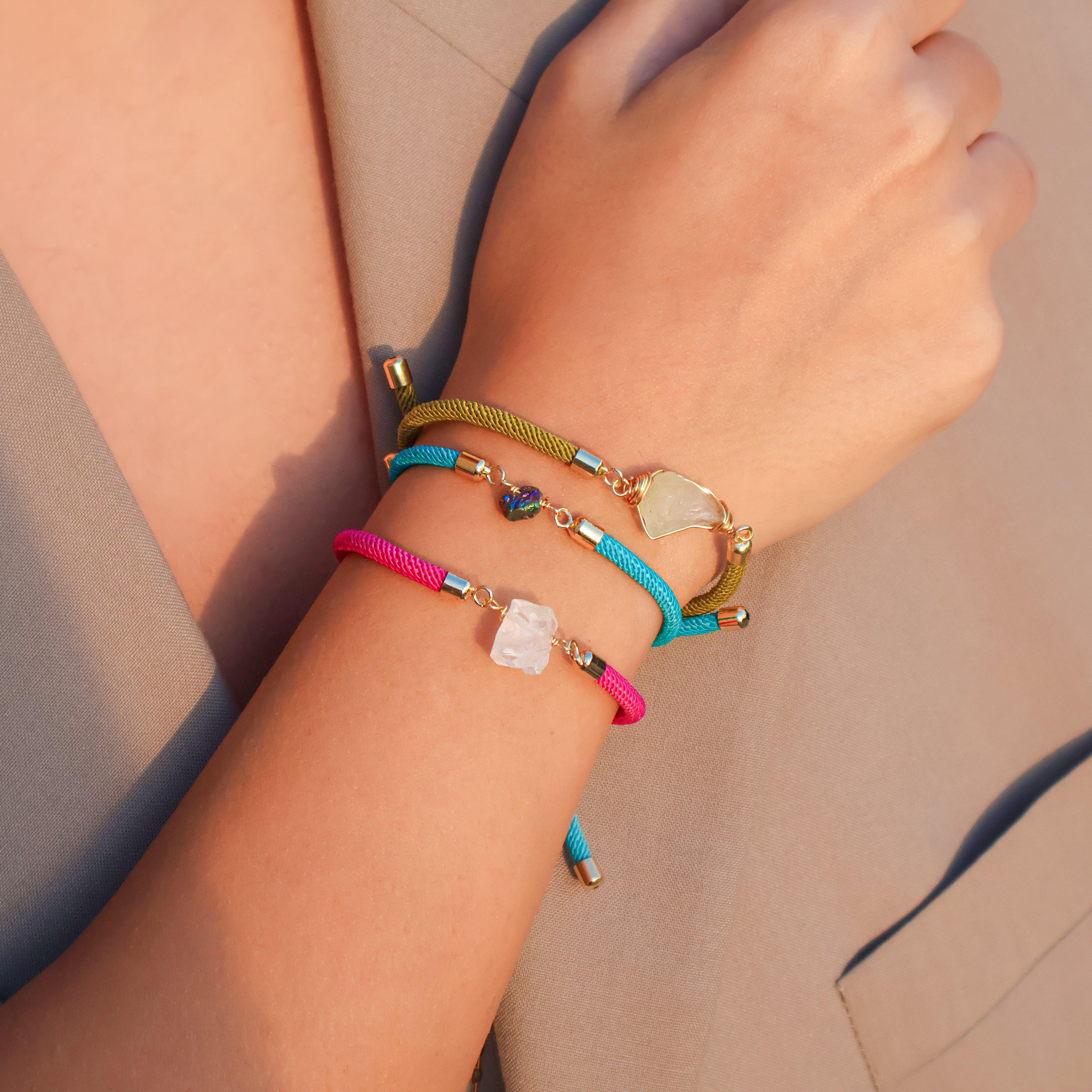 Bracelet Thick Thread With One Raw Stone, Multicolour, , medium