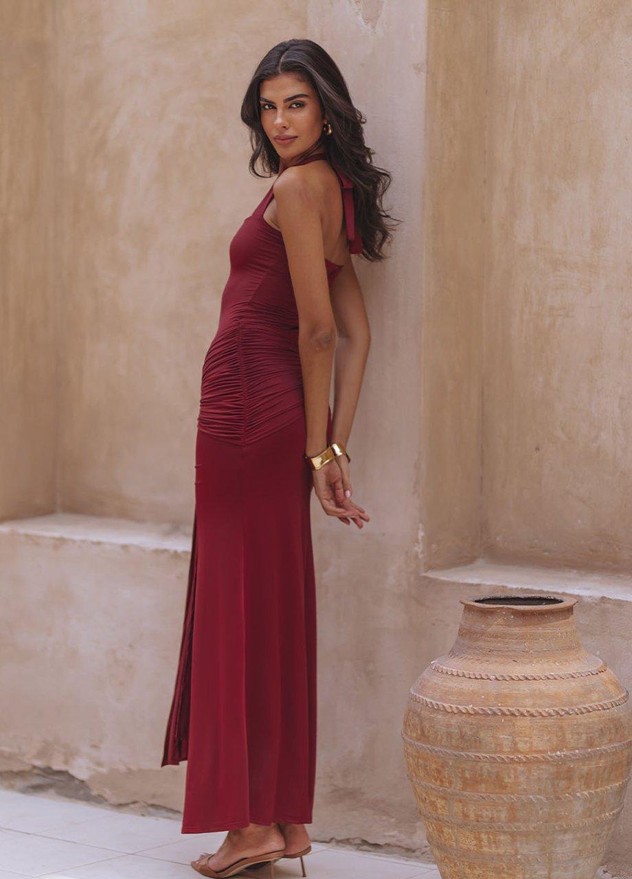 Chic Le Frique Lana Tie Front Halter Maxi Dress, Burgundy, A540_BURG, large image number 1