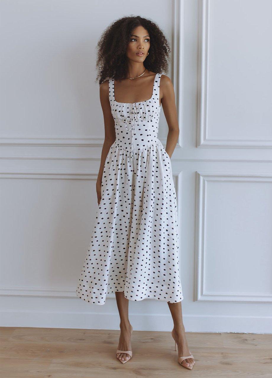 Chic Le Frique Milan Linen Midi Dress, White, A540_UNPK, large image number 0