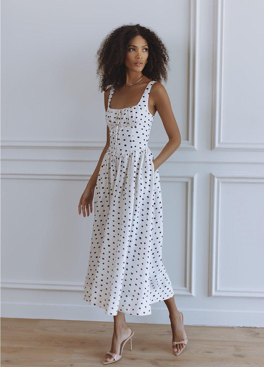 Chic Le Frique Milan Linen Midi Dress, White, A540_UNPK, medium