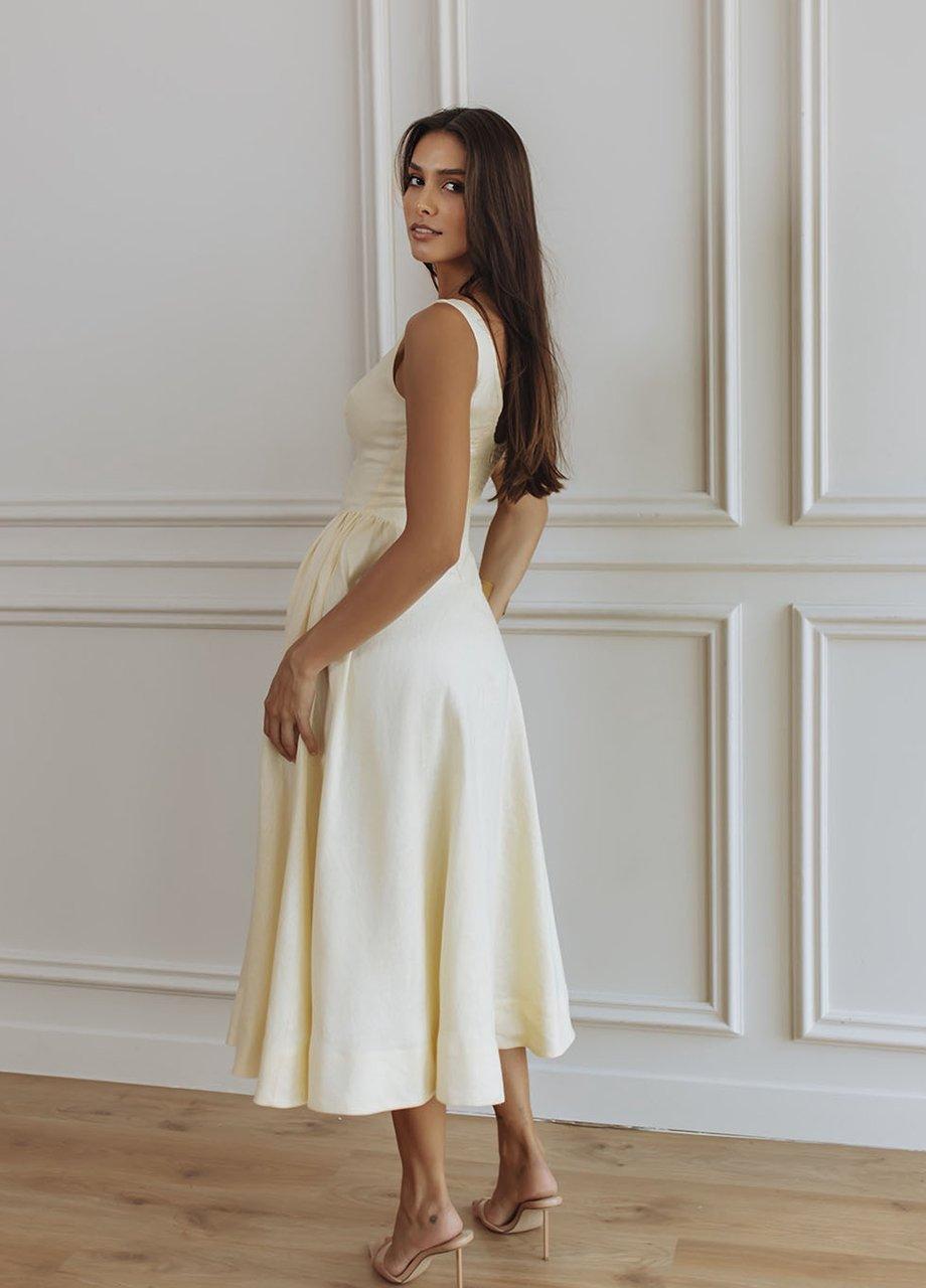 Chic Le Frique Campbell Linen Midi Dress, Yellow, A540_YLLW, medium